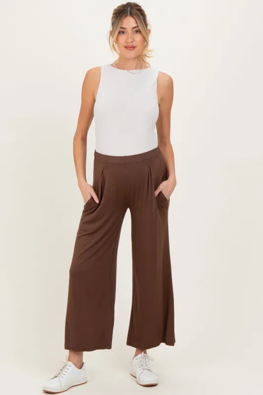Brown Wide Leg Ankle Maternity Lounge Pants sold by Pinkblush