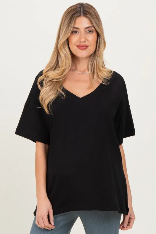 Black Oversized Reversible V-Neck Maternity Tee sold by Pinkblush