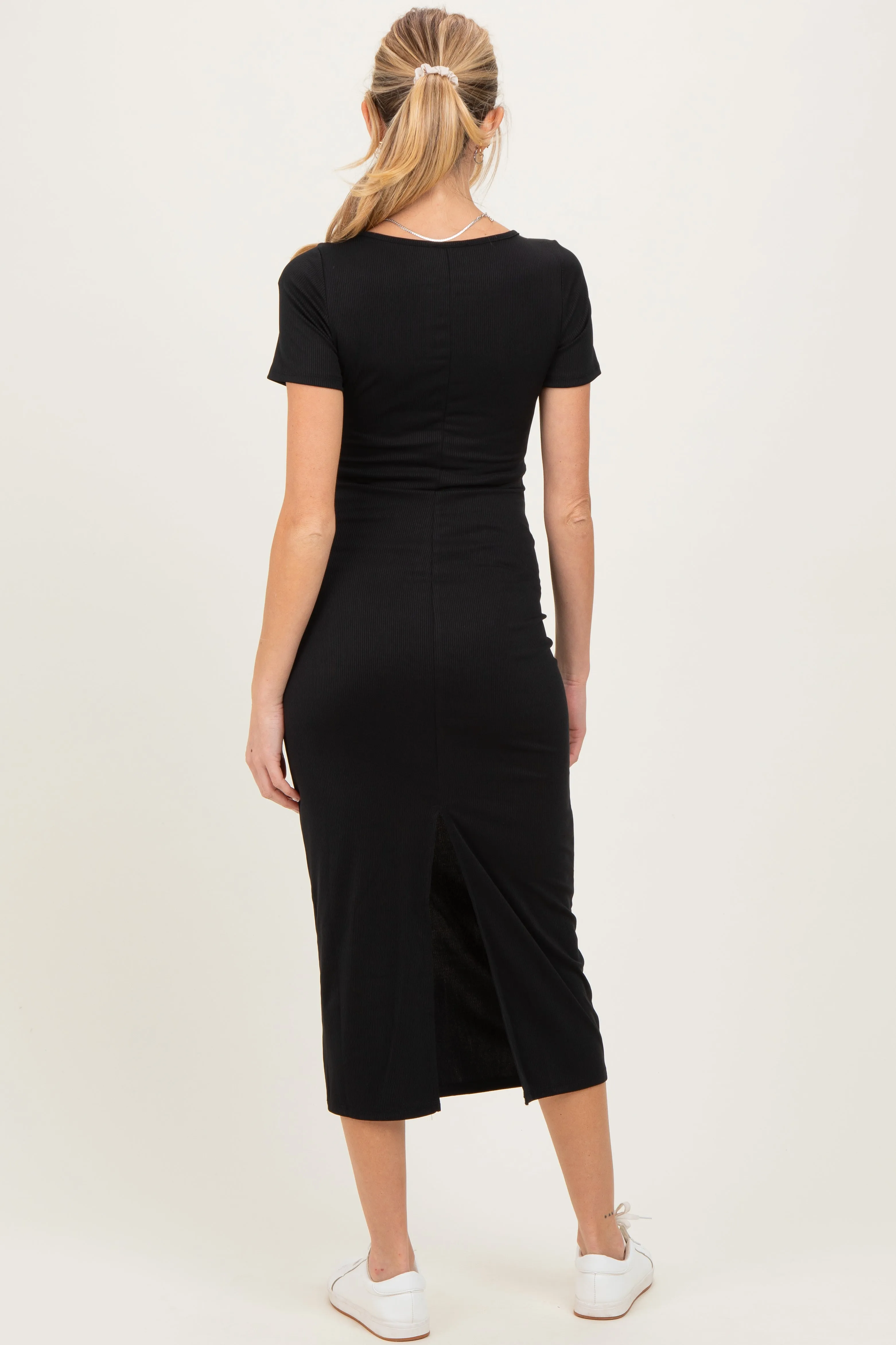 Black Ribbed Fitted Maternity Midi Dress sold by Pinkblush product image thumbnail 3