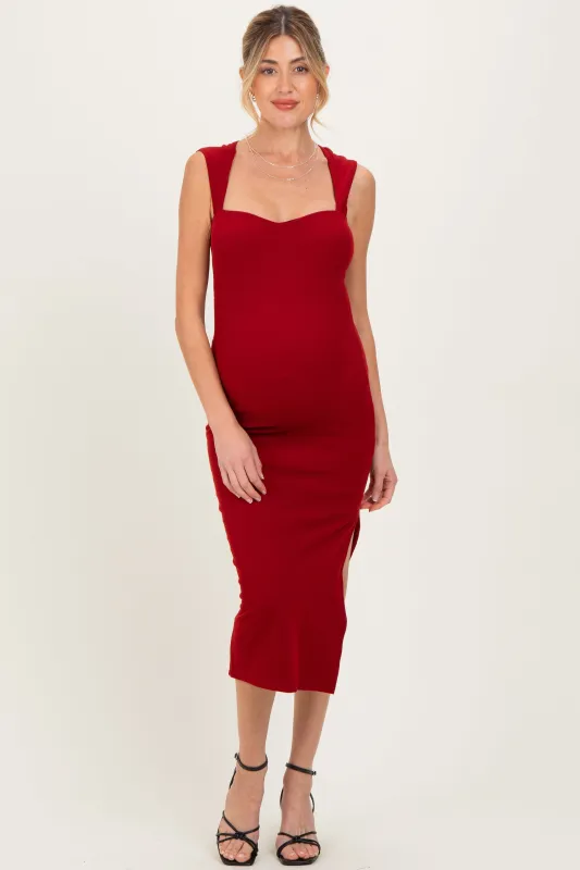 Burgundy Cutout Fitted Maternity Midi Dress sold by Pinkblush
