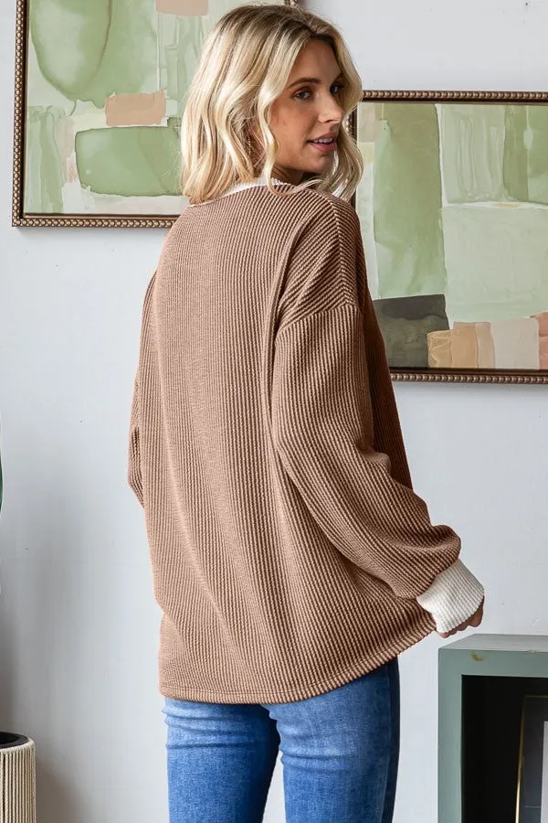 Brown Textured Rib Relaxed Fit Pullover Top sold by Pinkblush product image thumbnail 3