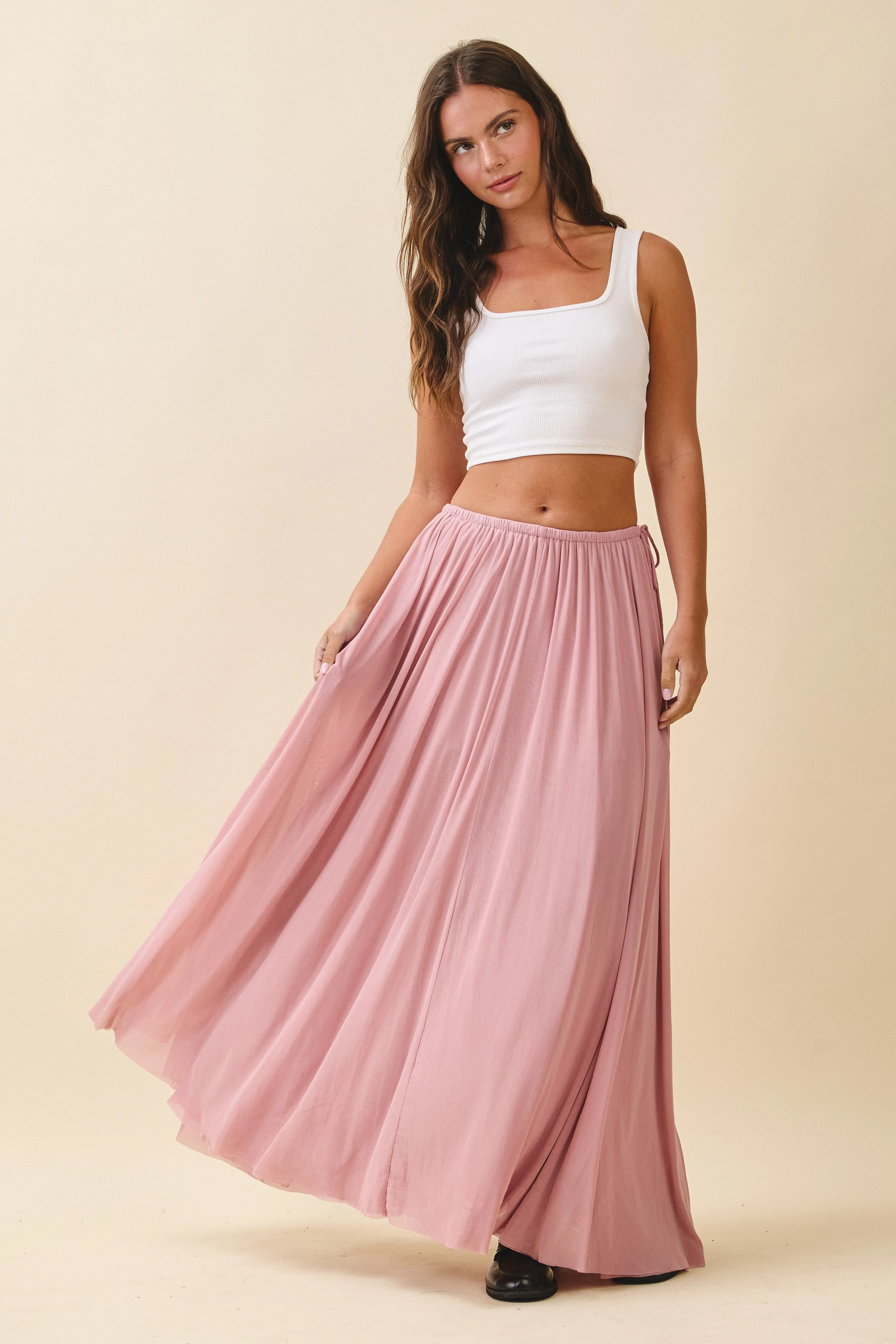 Pink Mesh Maxi Skirt sold by Pinkblush