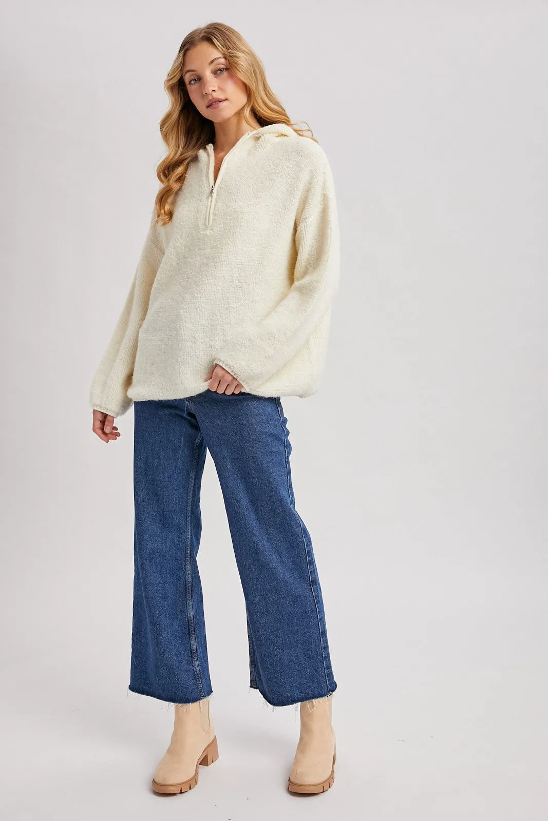 Cream Half Zip Hoodie Sweater sold by Pinkblush product image thumbnail 5