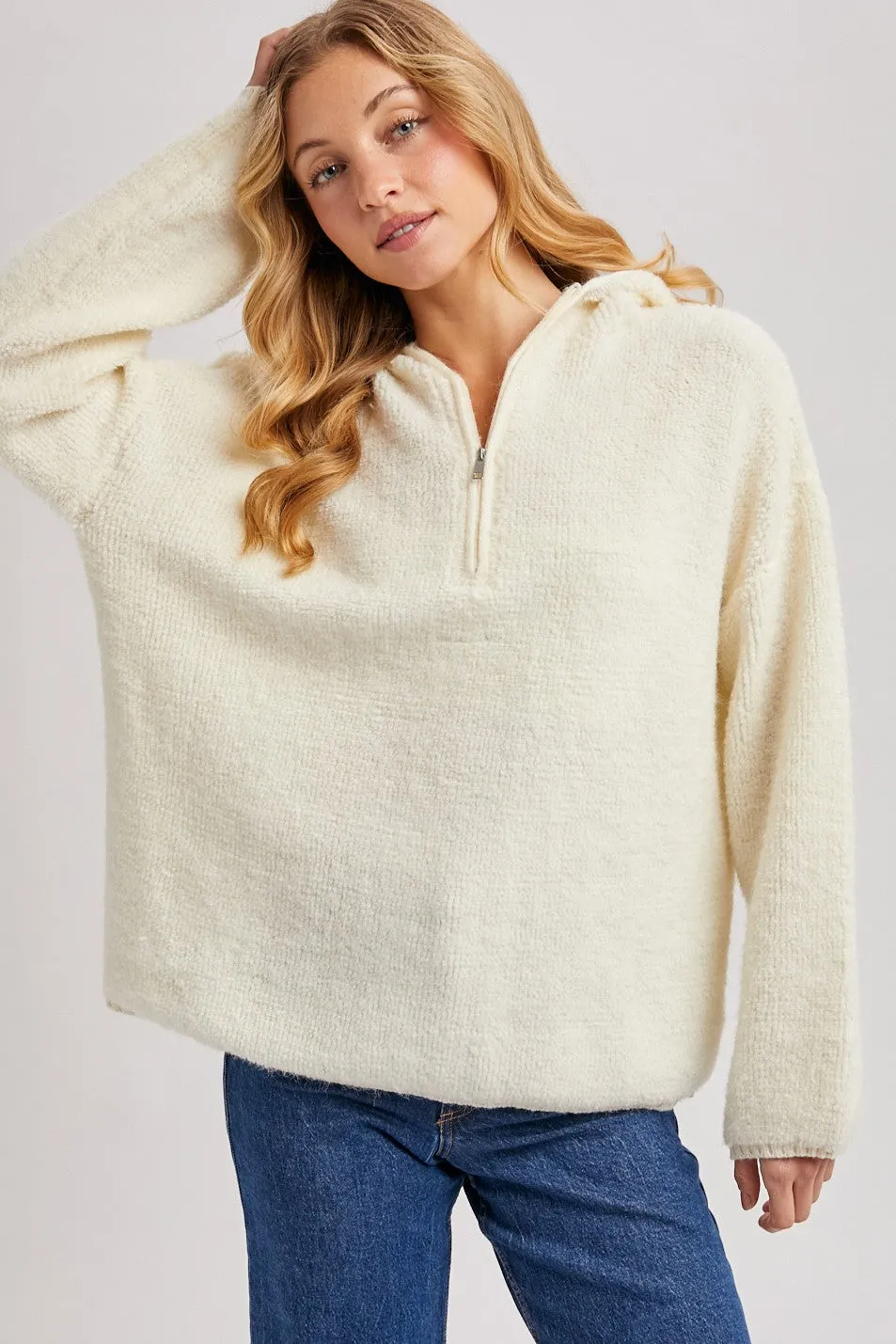Cream Half Zip Hoodie Sweater sold by Pinkblush product image thumbnail 2