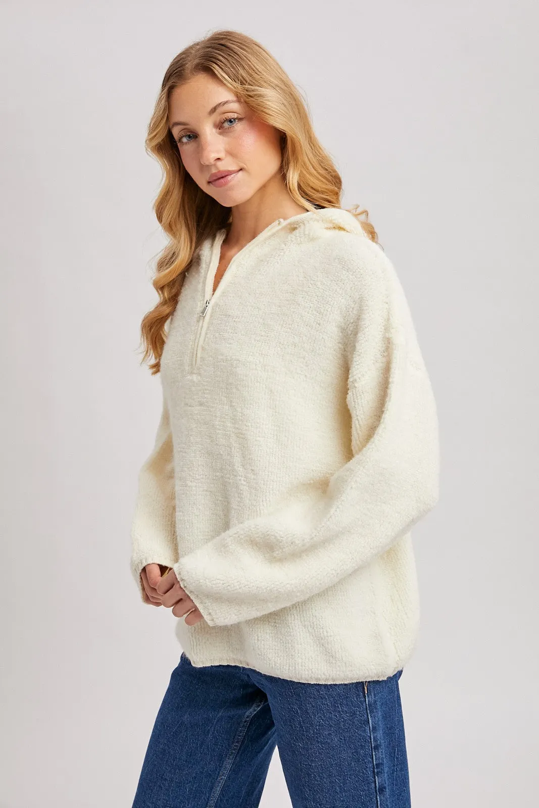 Cream Half Zip Hoodie Sweater sold by Pinkblush product image thumbnail 3