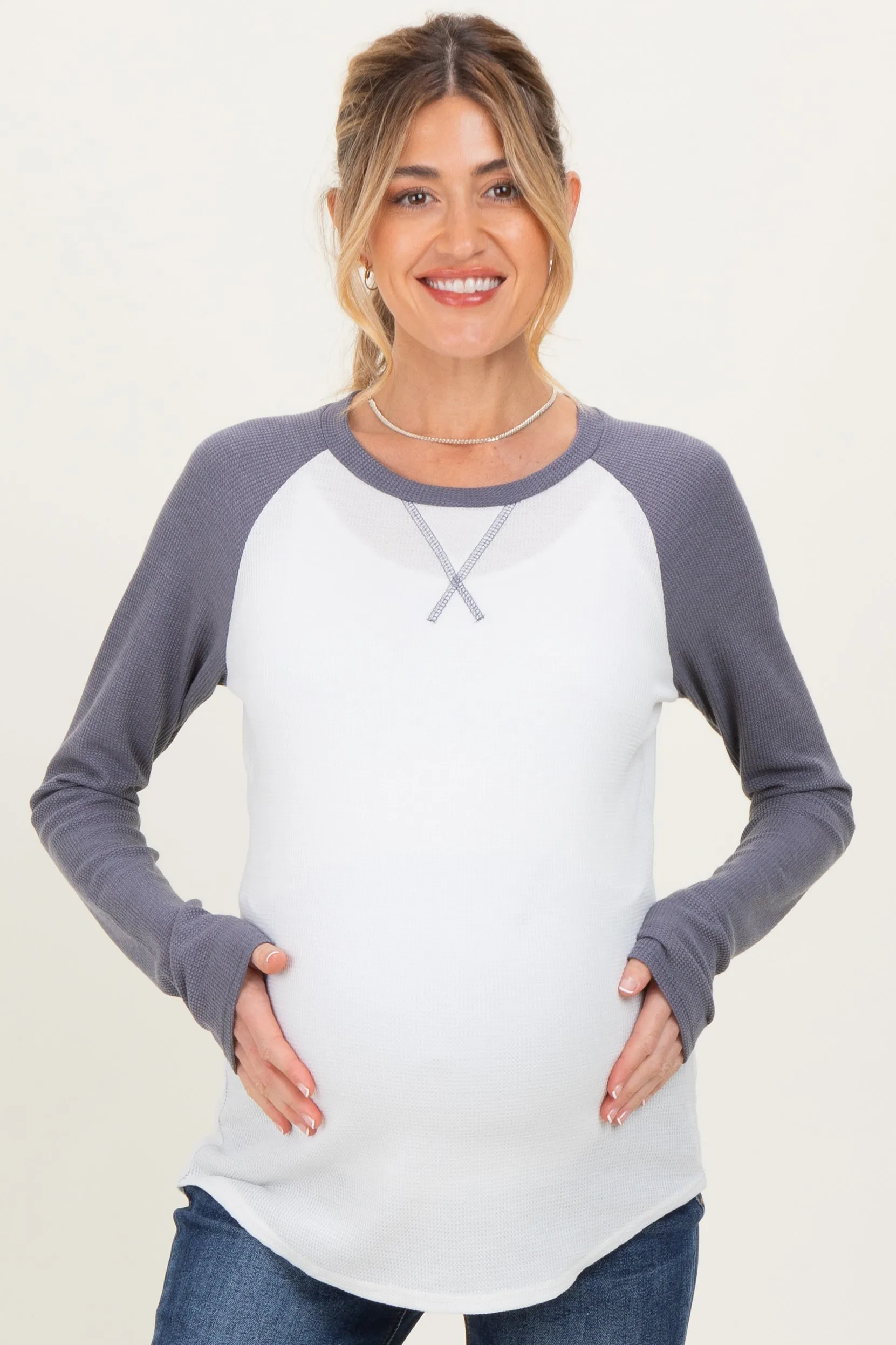 Navy Raglan Long Sleeve Maternity T-Shirt sold by Pinkblush