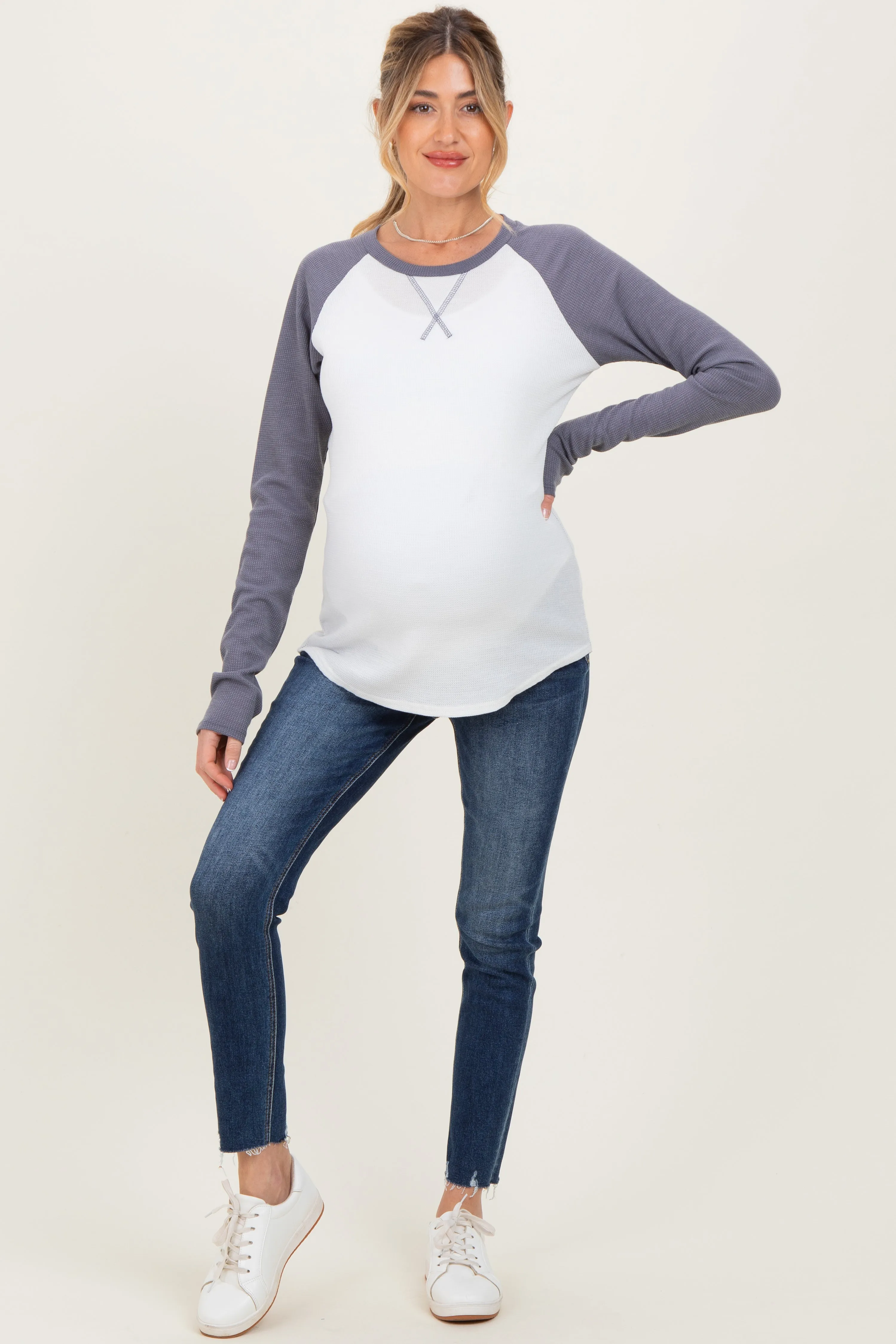 Navy Raglan Long Sleeve Maternity T-Shirt sold by Pinkblush product image thumbnail 2
