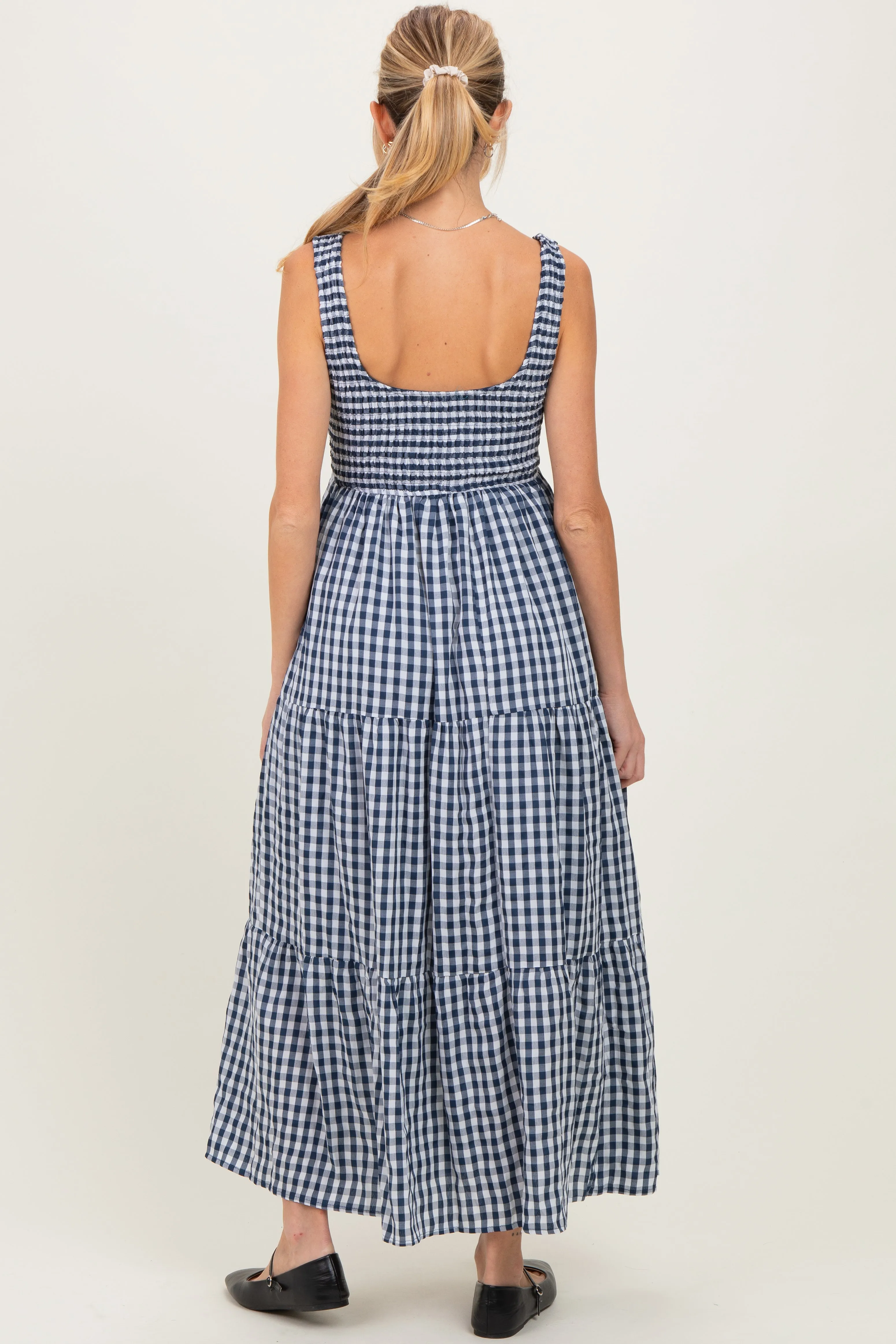 Blue Gingham Sleeveless Tiered Maternity Maxi Dress sold by Pinkblush product image thumbnail 3