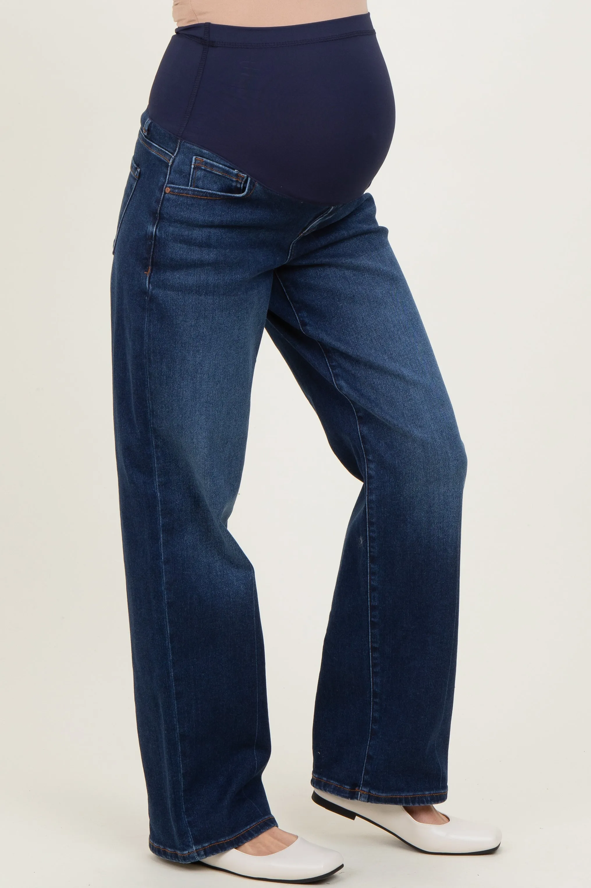 Navy Dark Wash Boyfriend Fit Maternity Jeans sold by Pinkblush product image thumbnail 3