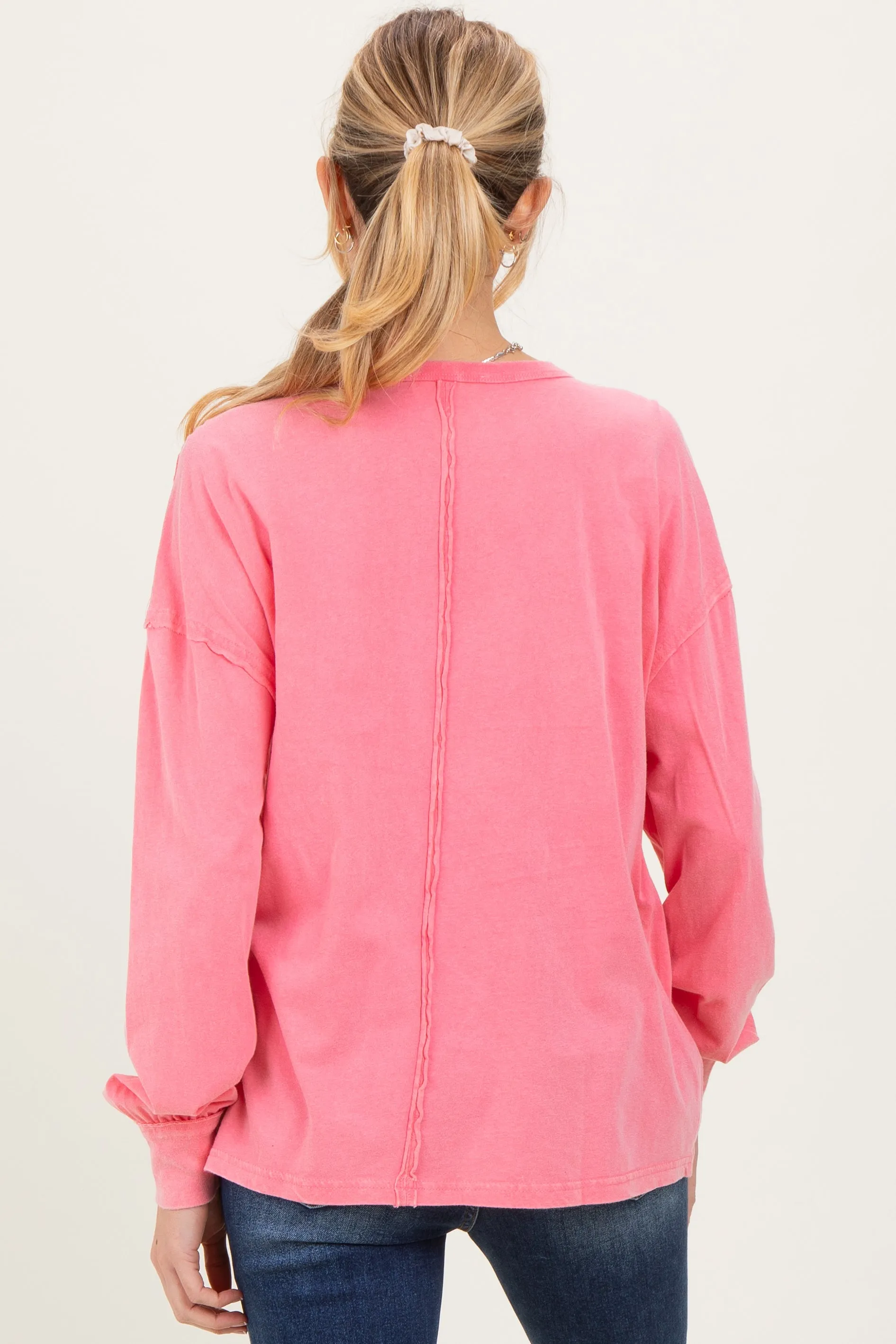 Pink Oversized Washed Long Sleeve Pocket Maternity Top sold by Pinkblush product image thumbnail 4