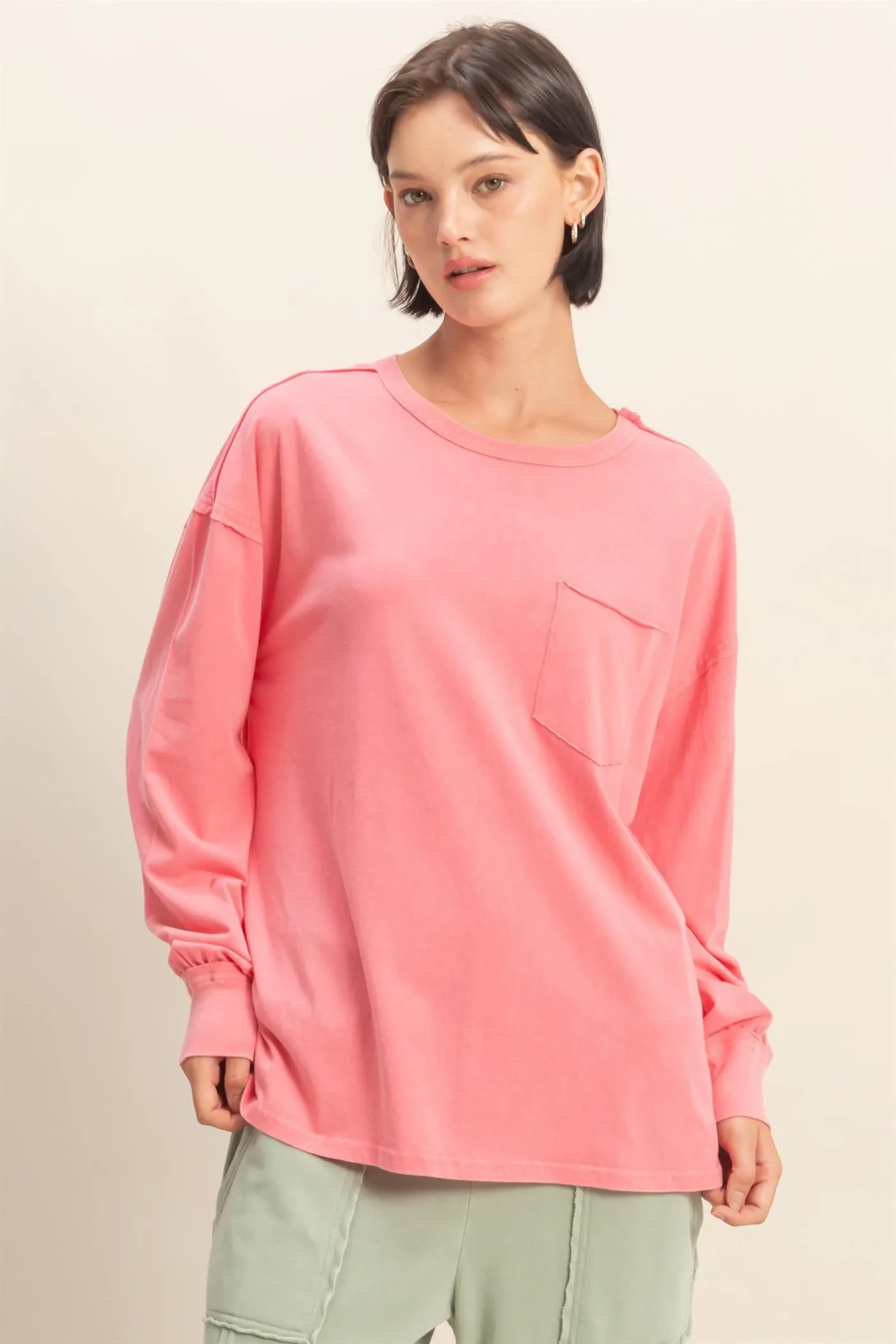 Pink Oversized Washed Long Sleeve Pocket Maternity Top sold by Pinkblush product image thumbnail 5