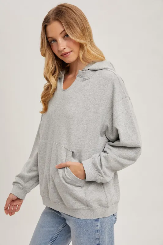 Heather Grey Split Neckline Hoodie sold by Pinkblush