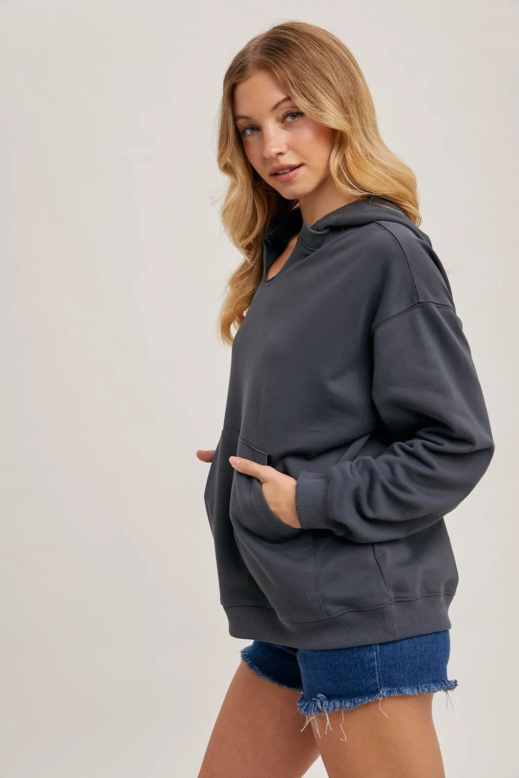 Ash Grey Split Neckline Hoodie sold by Pinkblush product image thumbnail 3