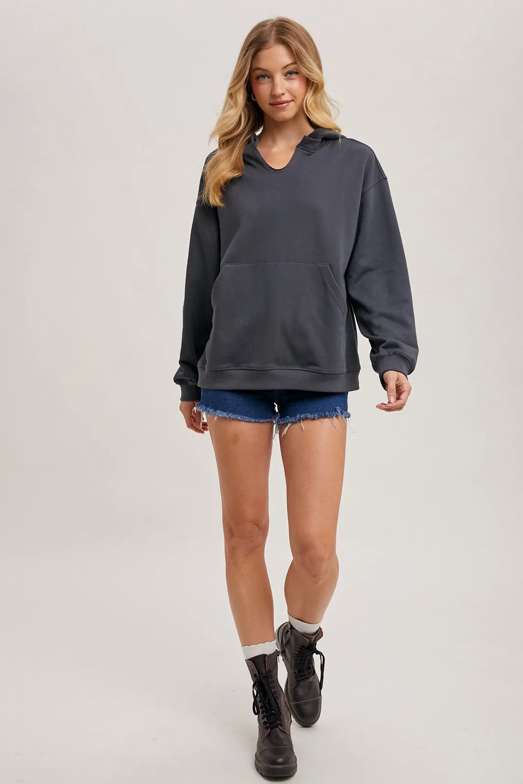 Ash Grey Split Neckline Hoodie sold by Pinkblush product image thumbnail 5