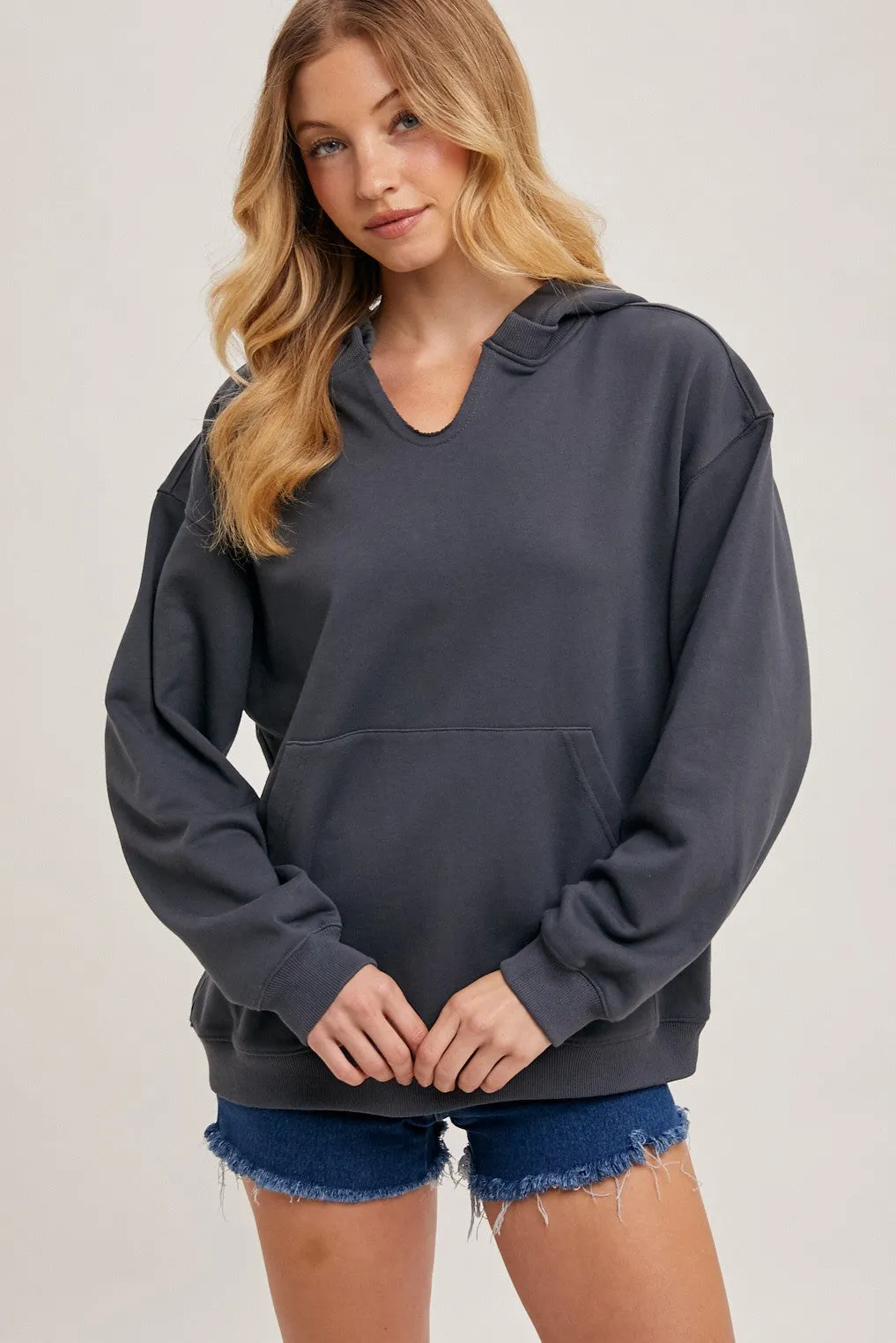 Ash Grey Split Neckline Hoodie sold by Pinkblush product image thumbnail 2