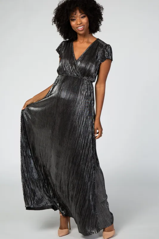 Black Shimmer Maternity Wrap Maxi Dress sold by Pinkblush