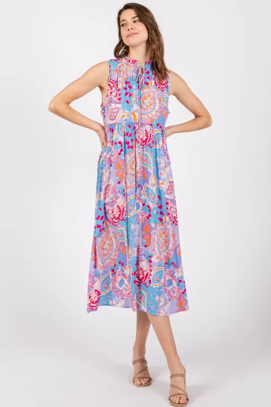 Lavender Floral Paisley Mock Neck Midi Dress sold by Pinkblush