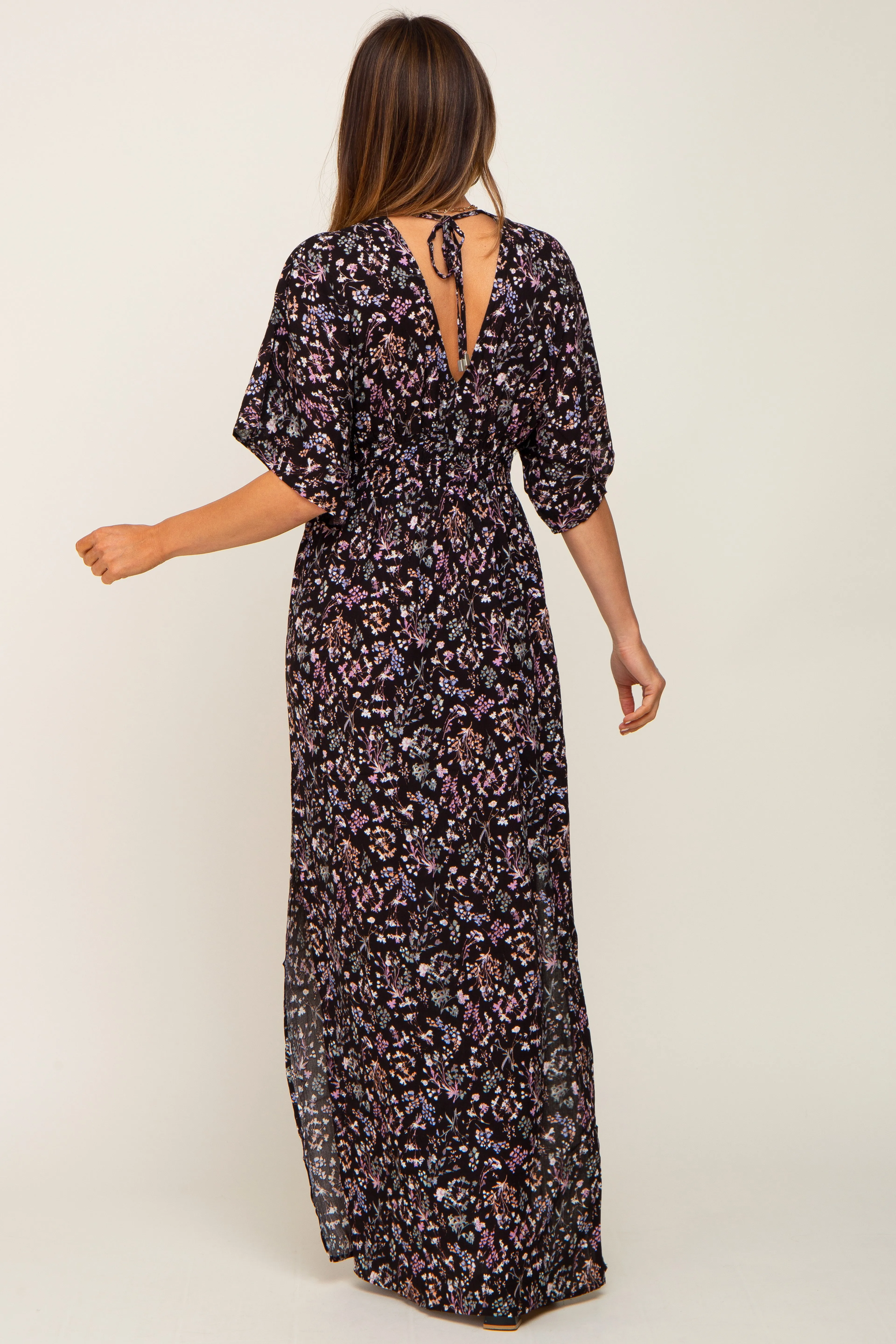 Black Floral V-Neck Maxi Dress sold by Pinkblush product image thumbnail 3
