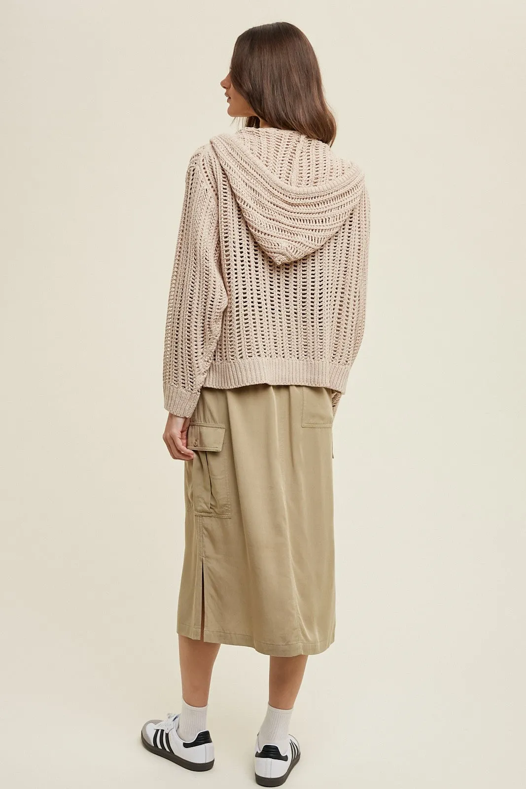 Taupe Open Knit Hooded Sweater sold by Pinkblush product image thumbnail 4