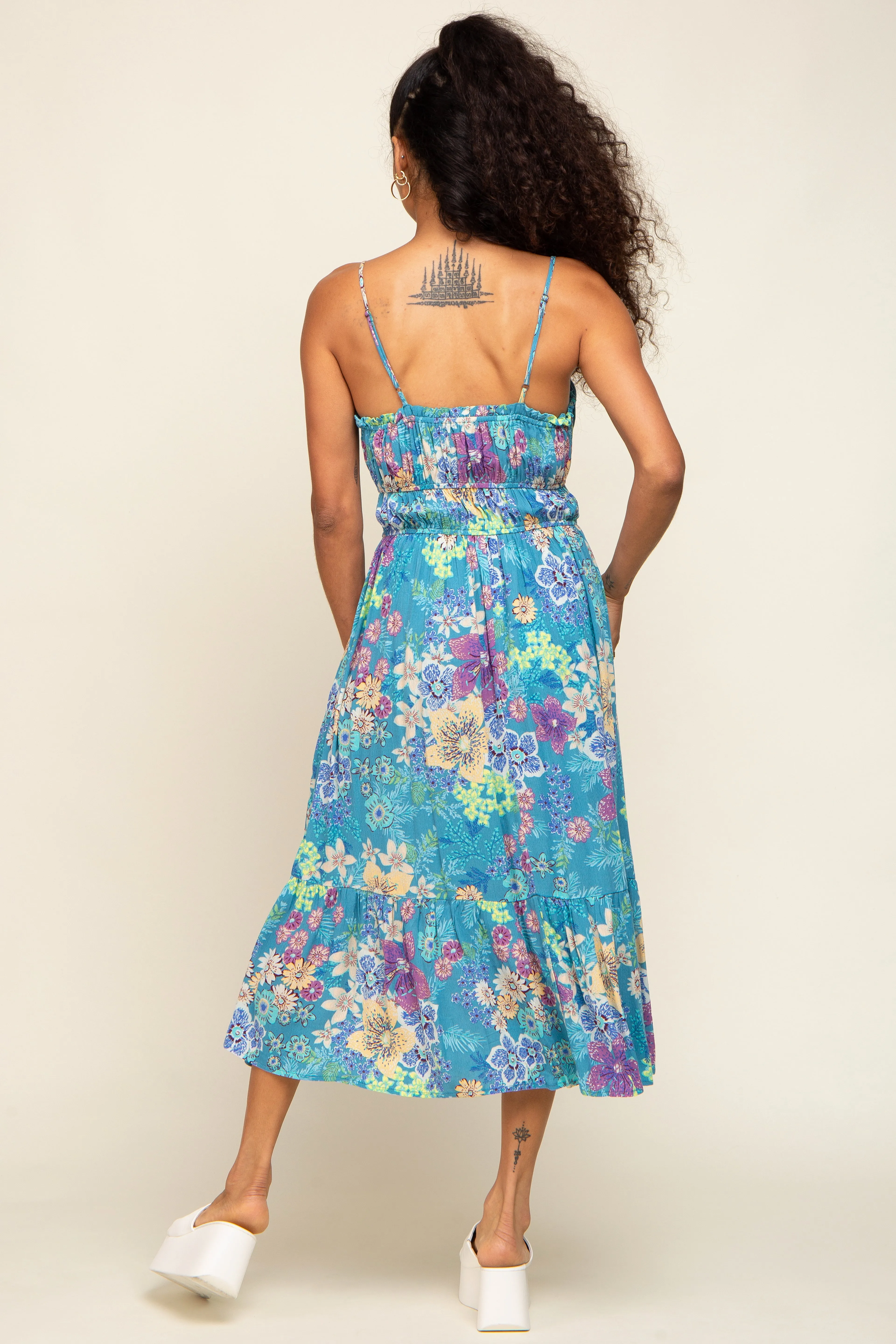 Teal Floral Shirred Midi Dress sold by Pinkblush product image thumbnail 3