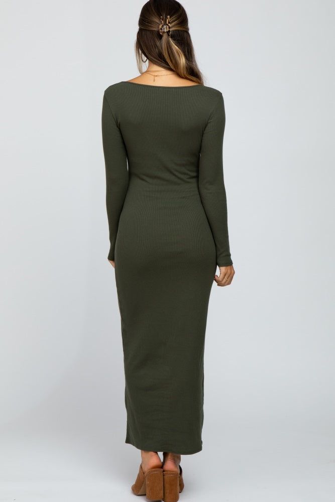 Olive Ribbed Long Sleeve Maternity Maxi Dress sold by Pinkblush product image thumbnail 3