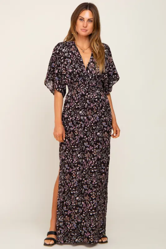 Black Floral V-Neck Maxi Dress sold by Pinkblush