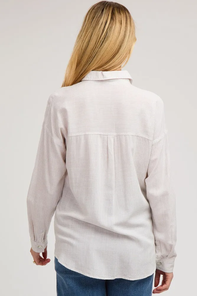 Beige Striped Basic Button Down Maternity Top sold by Pinkblush product image thumbnail 3