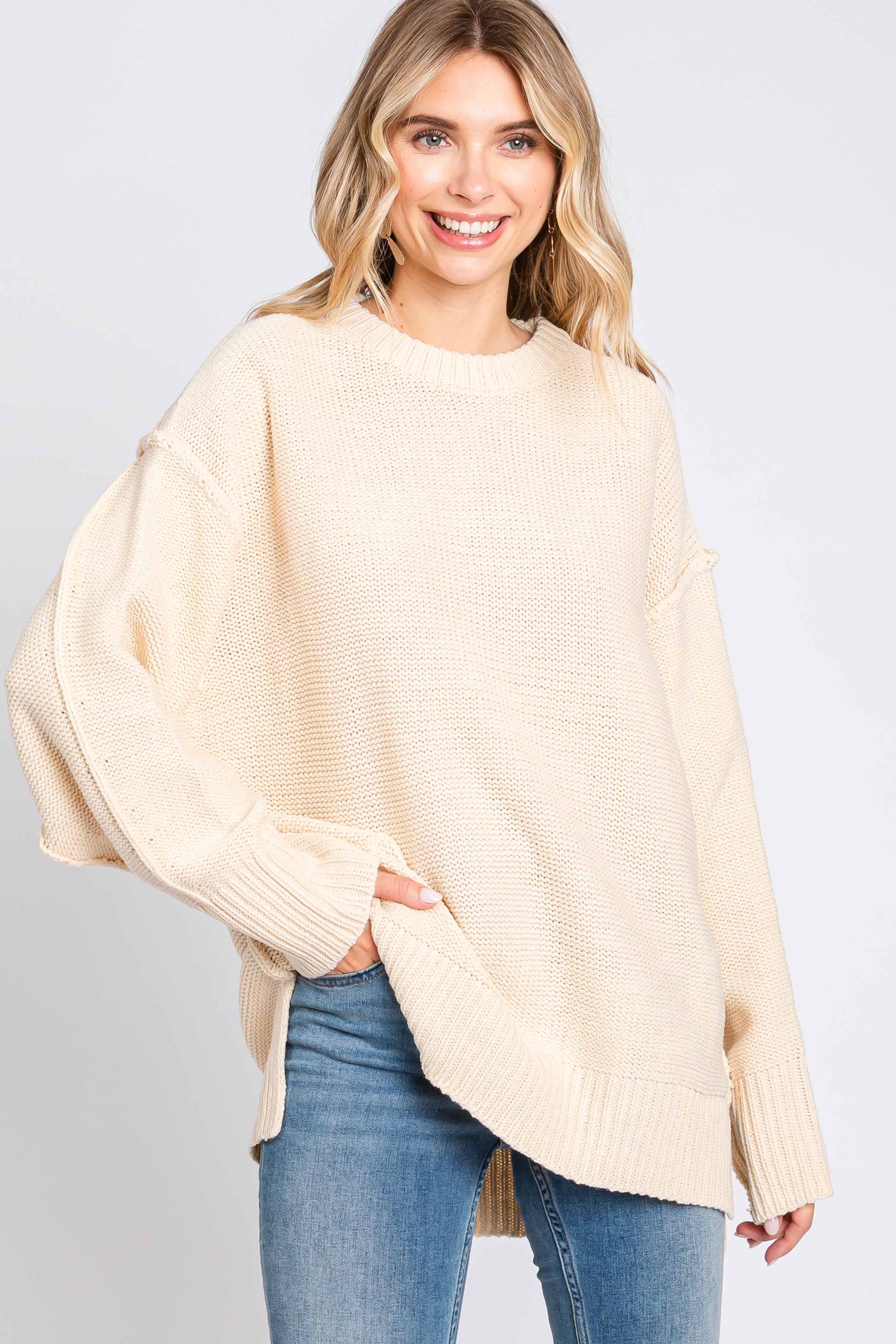 Cream Exposed Seam Maternity Sweater sold by Pinkblush product image thumbnail 5