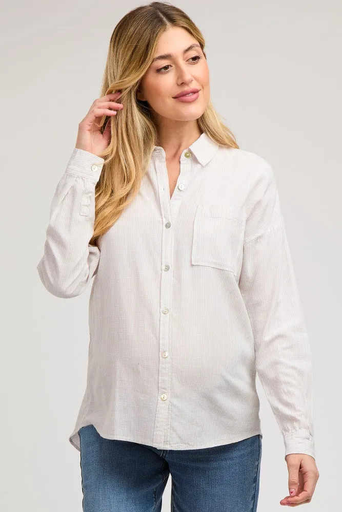 Beige Striped Basic Button Down Maternity Top sold by Pinkblush