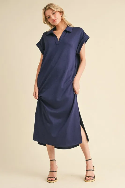 Navy Collared Oversized Maternity Midi Dress sold by Pinkblush product image thumbnail 5