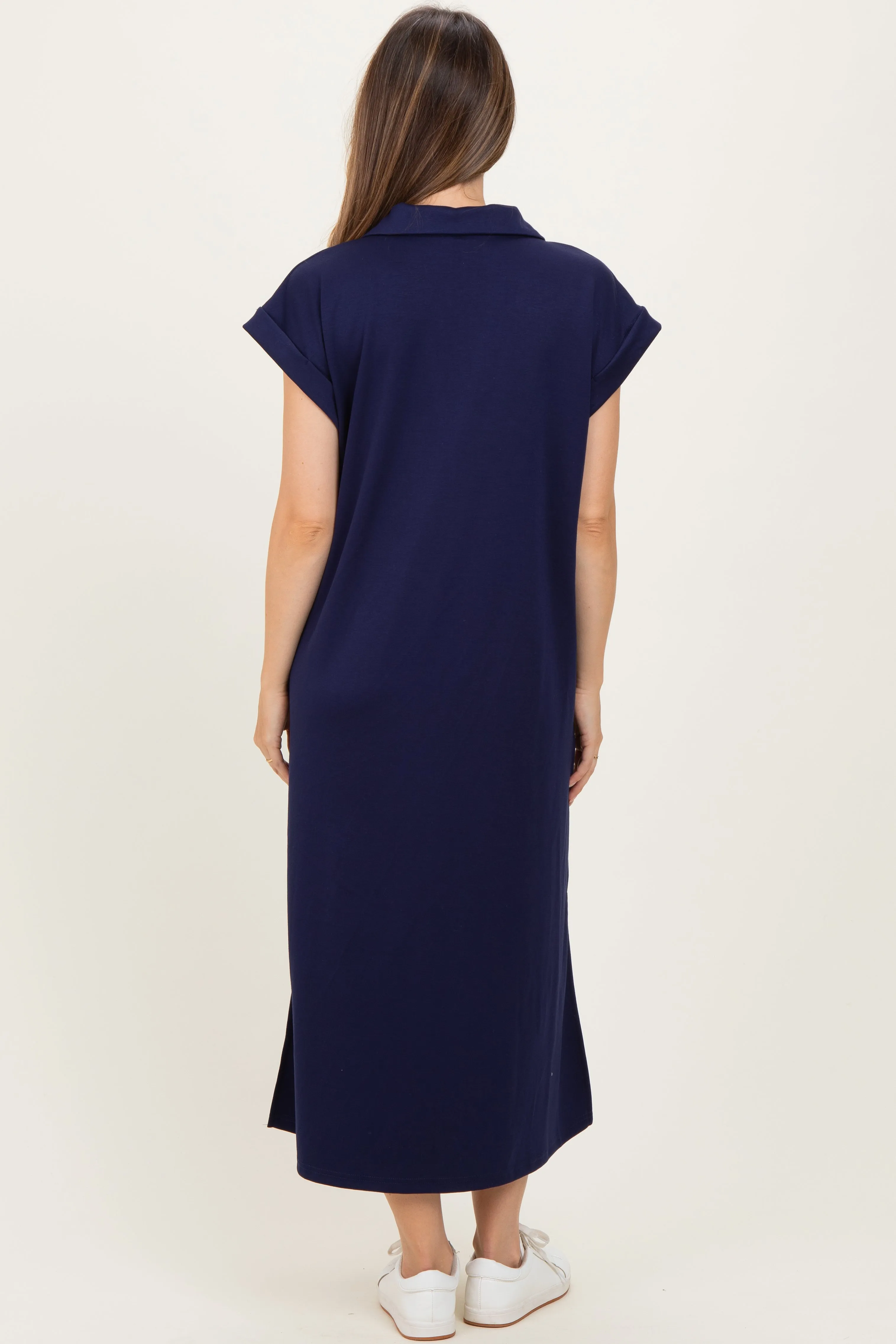 Navy Collared Oversized Maternity Midi Dress sold by Pinkblush product image thumbnail 4