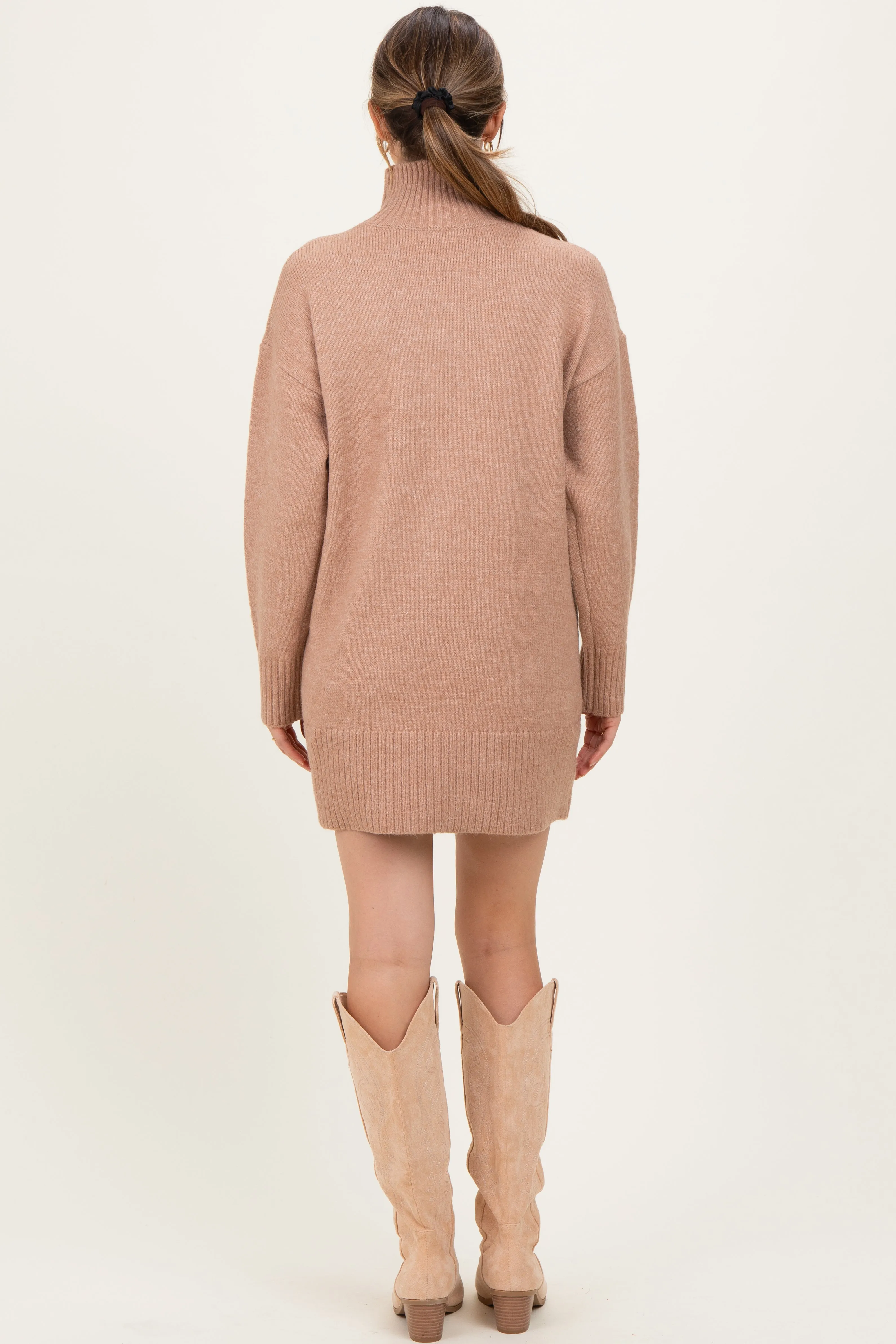 Taupe High Neck Sweater Maternity Mini Dress sold by Pinkblush product image thumbnail 4