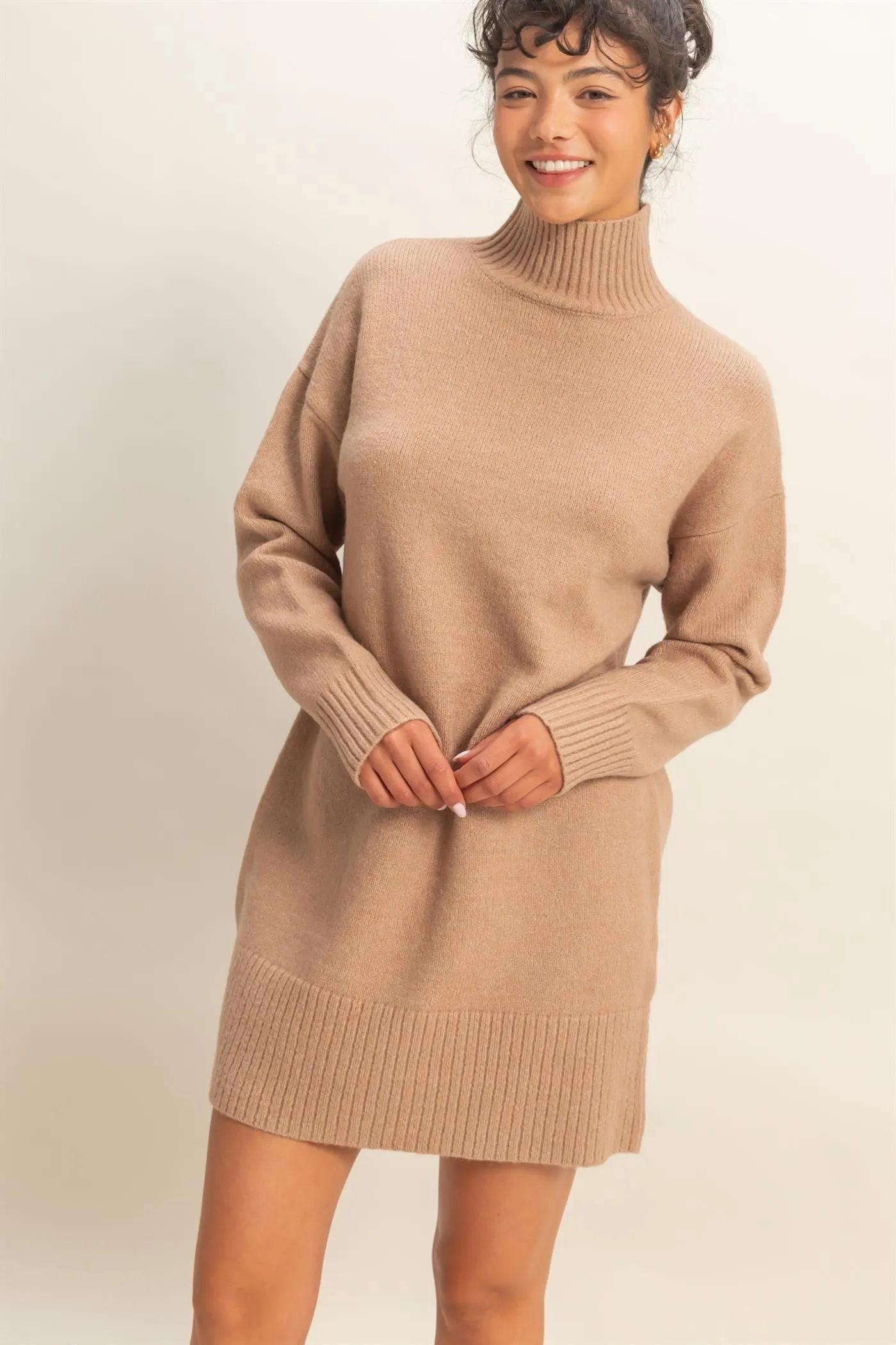 Taupe High Neck Sweater Maternity Mini Dress sold by Pinkblush product image thumbnail 5