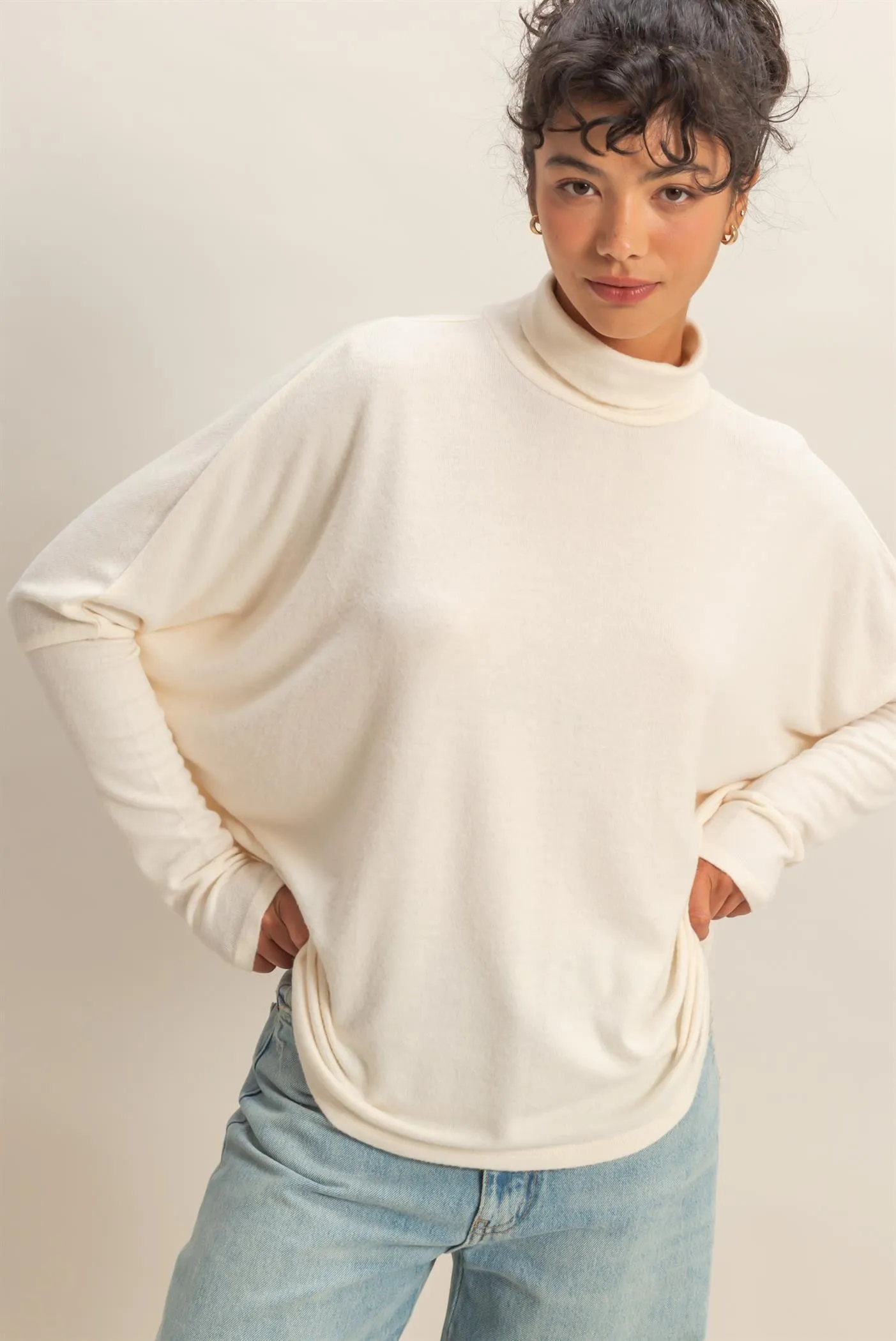 Cream Draped Oversized Turtleneck Dolman Sleeve Maternity Top sold by Pinkblush product image thumbnail 5