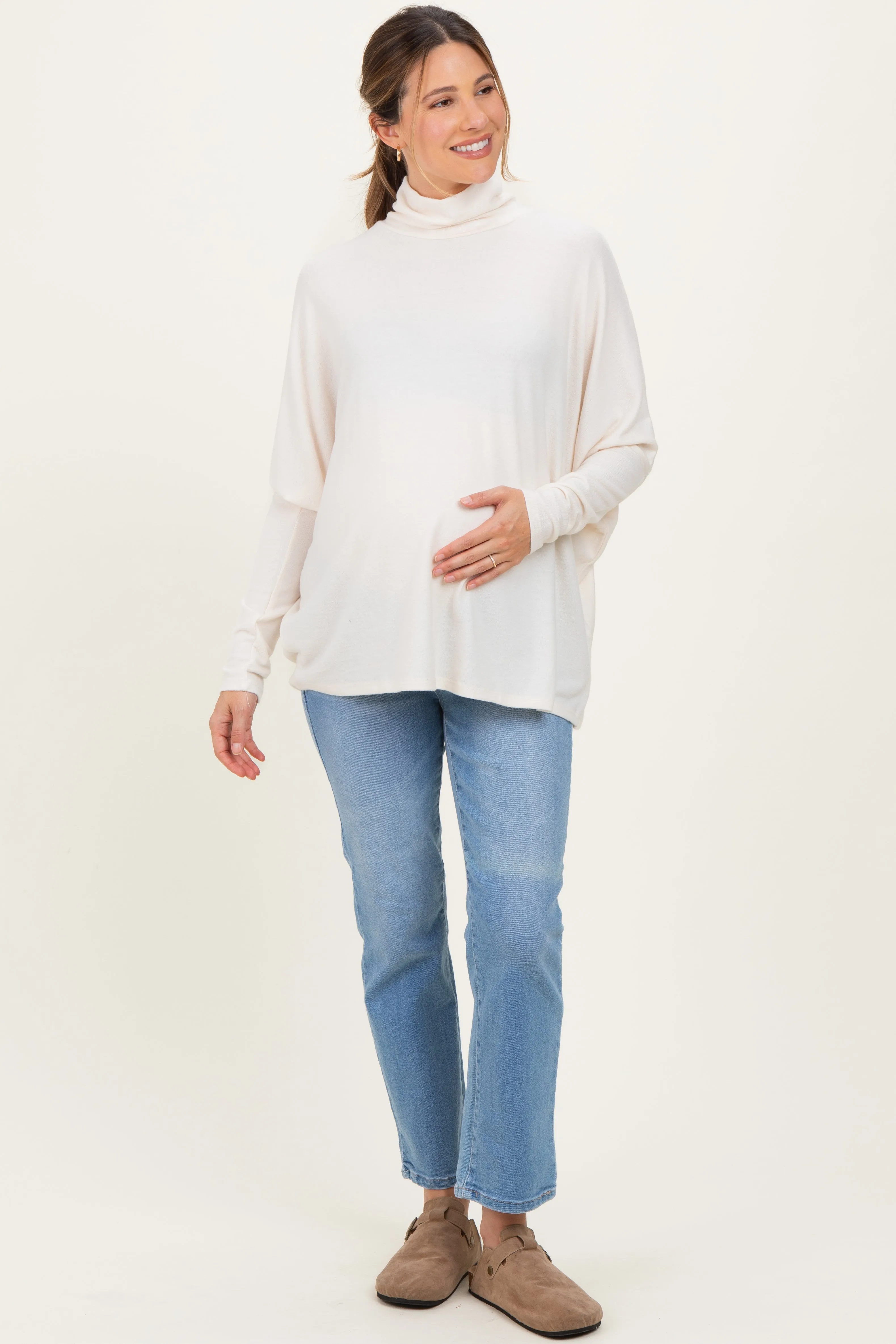 Cream Draped Oversized Turtleneck Dolman Sleeve Maternity Top sold by Pinkblush product image thumbnail 2