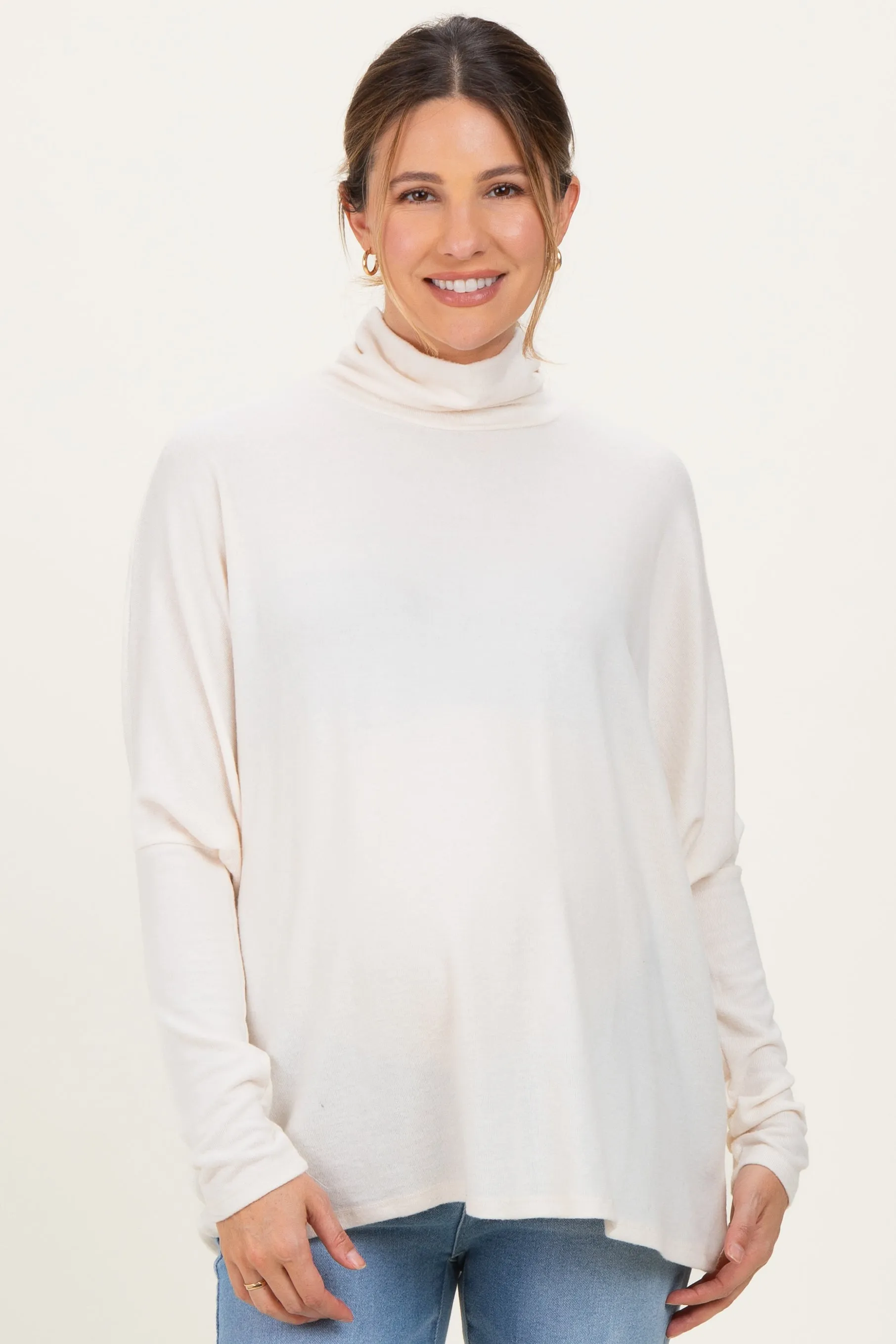 Cream Draped Oversized Turtleneck Dolman Sleeve Maternity Top sold by Pinkblush