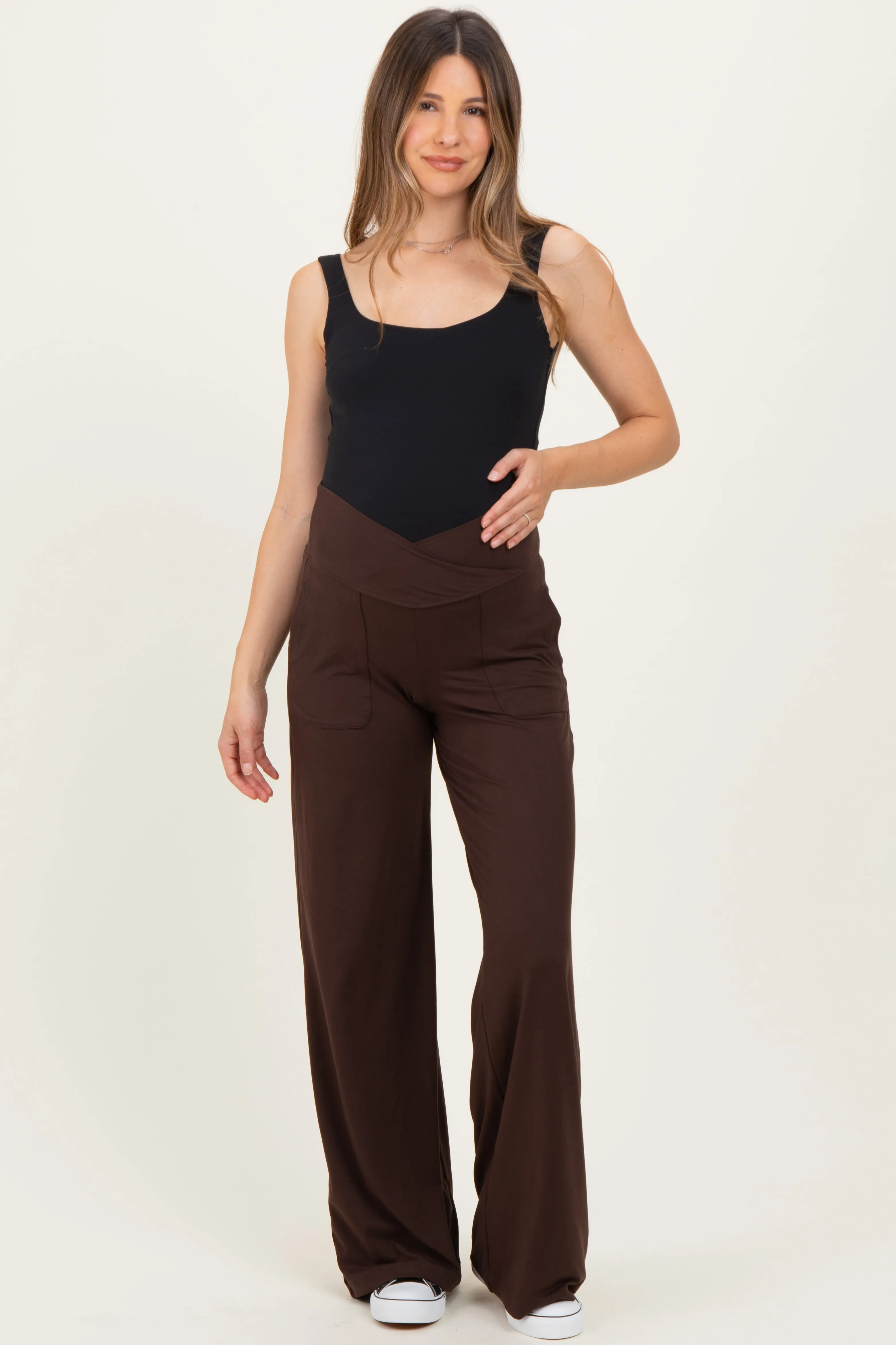 Espresso Crossover Waist Active Wide Leg Maternity Pant sold by Pinkblush product image thumbnail 3