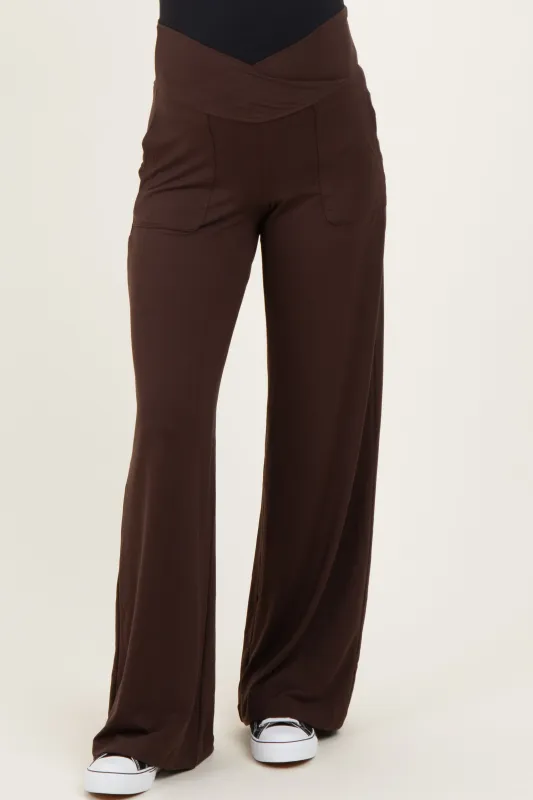 Espresso Crossover Waist Active Wide Leg Maternity Pant made by Rae Mode
