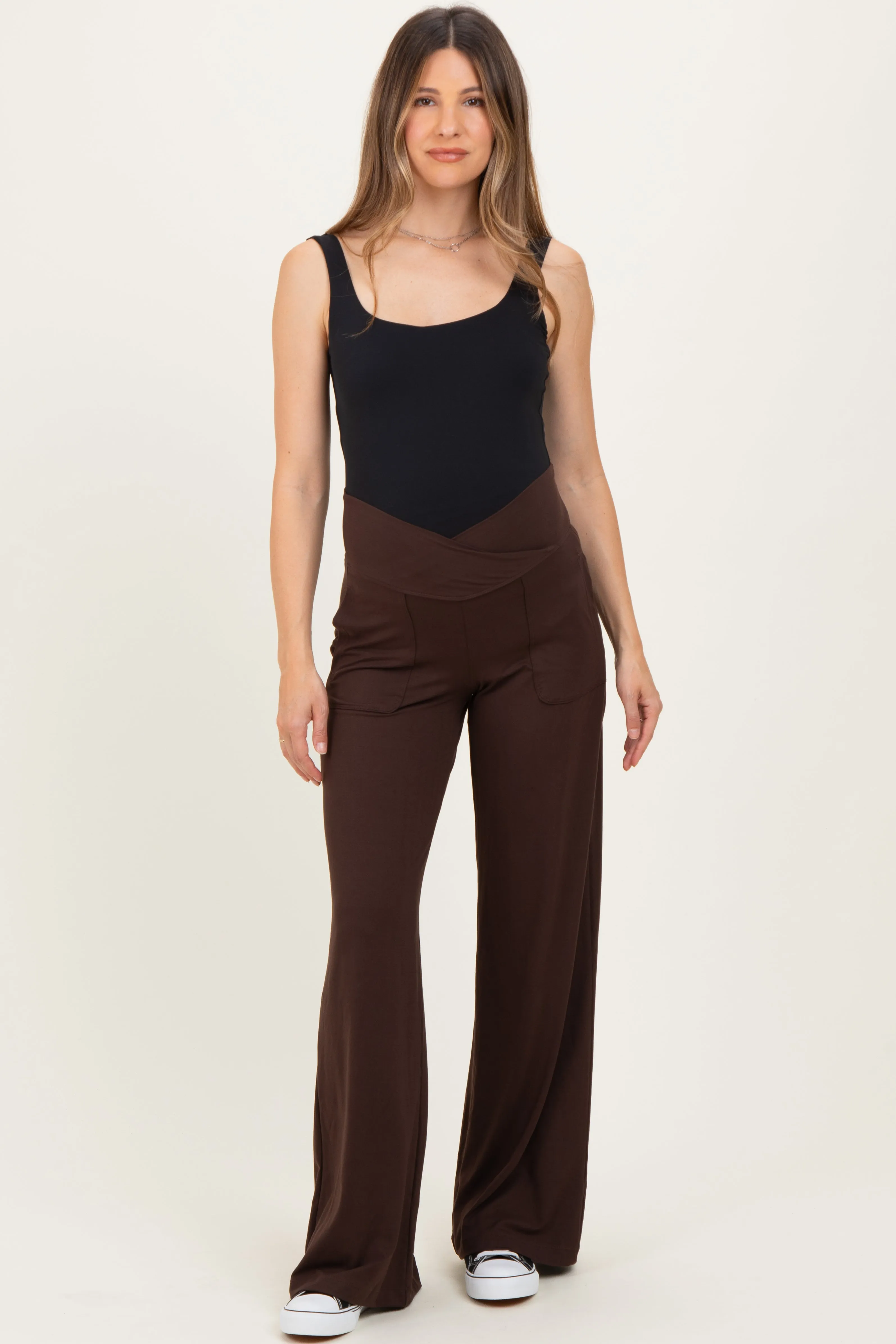 Espresso Crossover Waist Active Wide Leg Maternity Pant sold by Pinkblush product image thumbnail 2