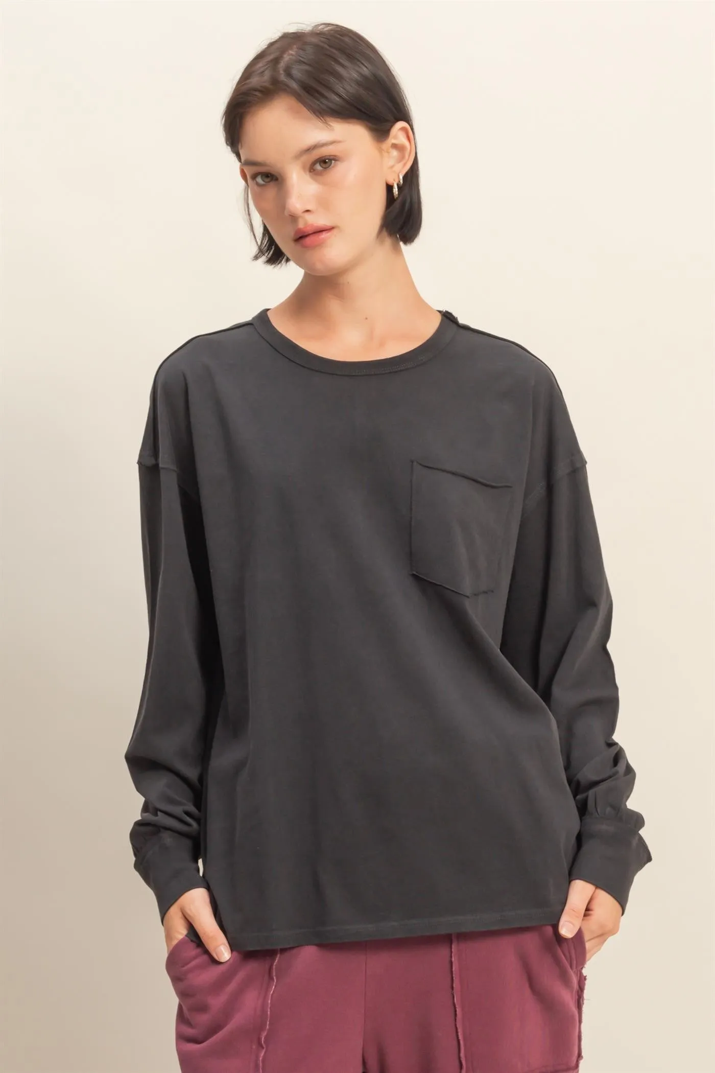 Black Oversized Washed Long Sleeve Pocket Maternity Top sold by Pinkblush product image thumbnail 5