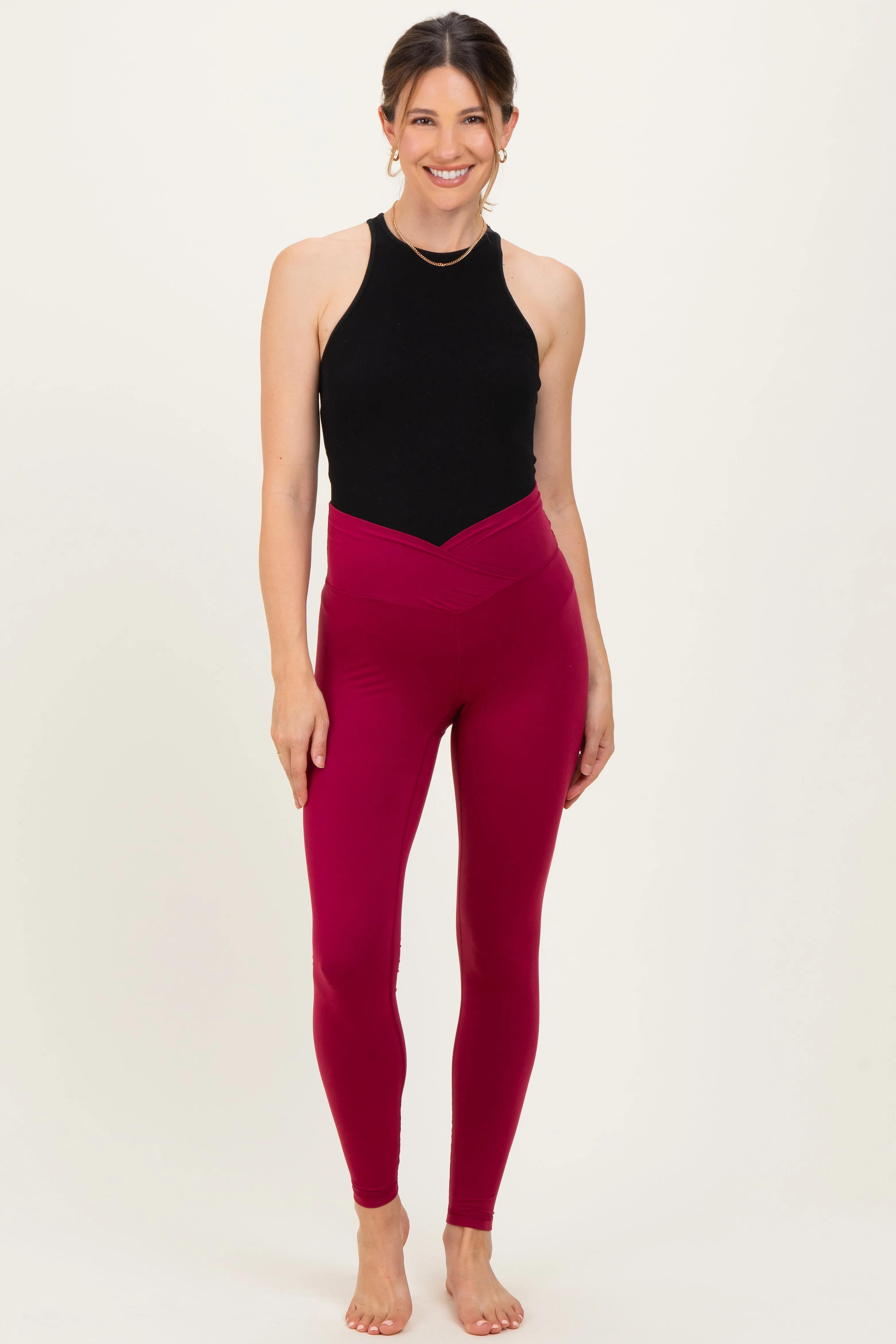 Wine Crossover Waistline Maternity Leggings sold by Pinkblush product image thumbnail 2