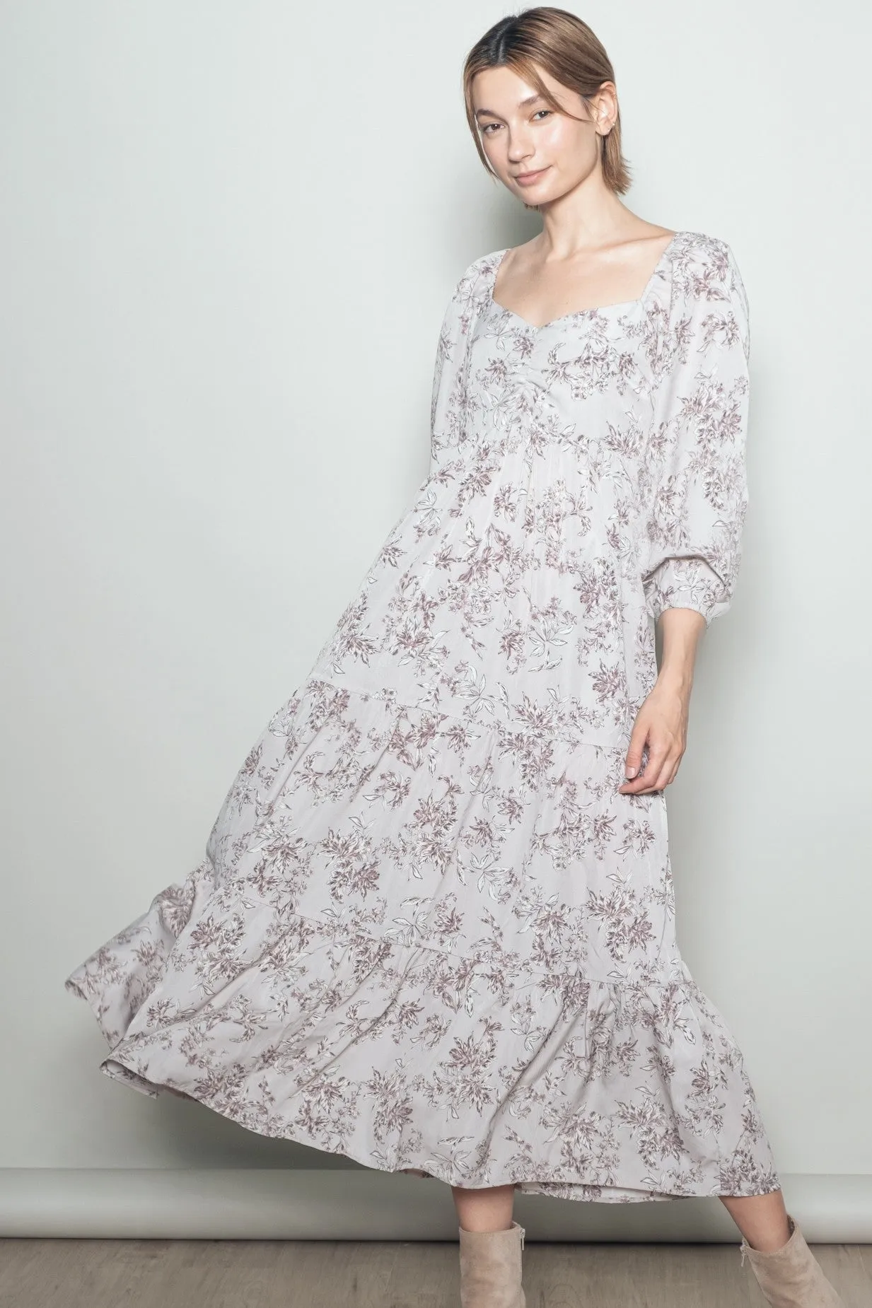 White Grey Antique Floral Neck Maternity Maxi Dress sold by Pinkblush product image thumbnail 5