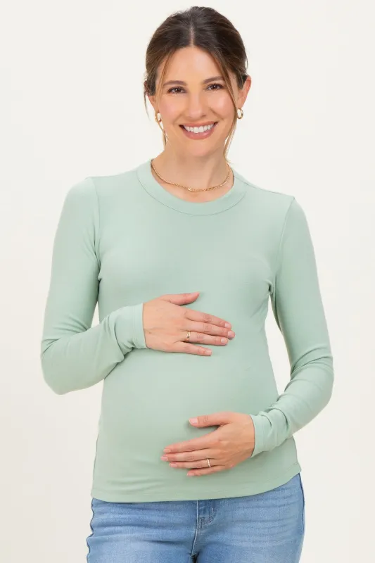 Light Green Long Sleeve Maternity Top sold by Pinkblush