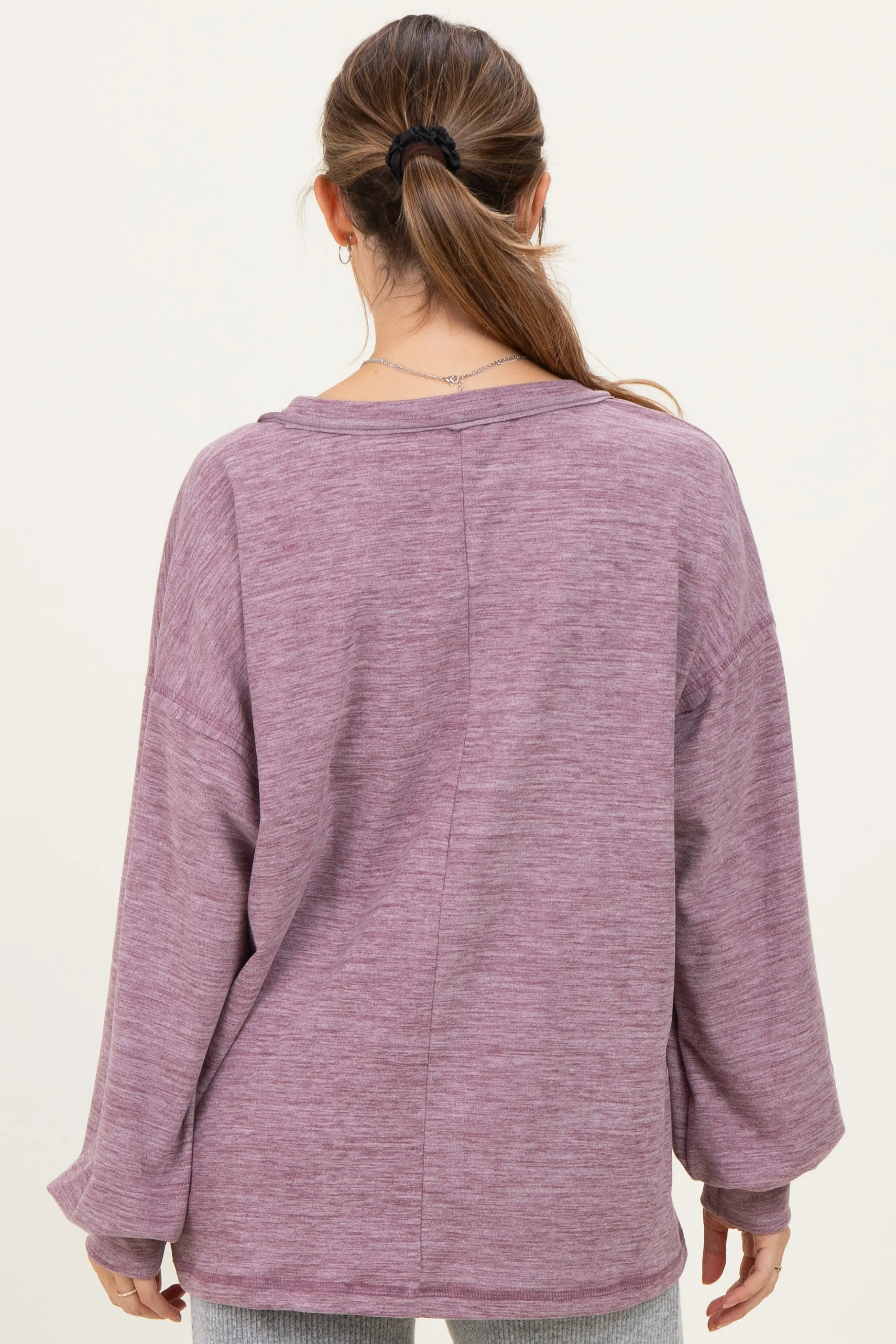 Plum Brushed Long Sleeve V-Neck Maternity Sweatshirt sold by Pinkblush product image thumbnail 3