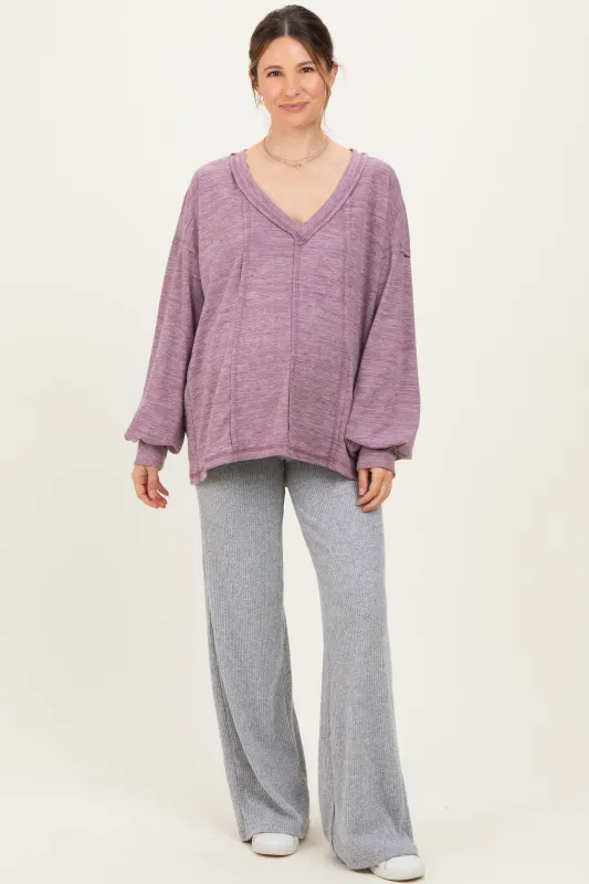 Plum Brushed Long Sleeve V-Neck Maternity Sweatshirt made by Pinkblush