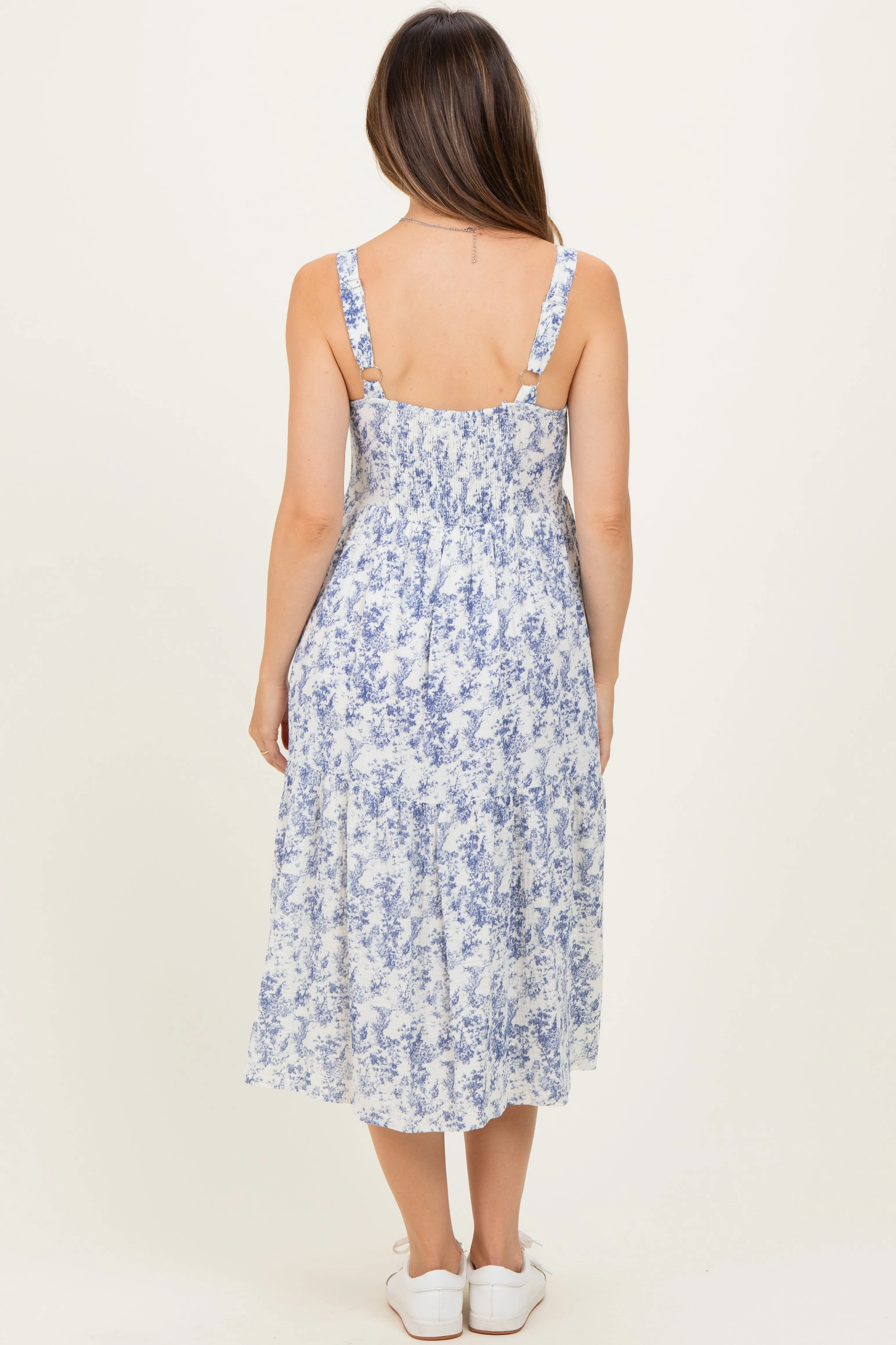 Blue Floral Button Down Tiered Maternity Dress sold by Pinkblush product image thumbnail 3