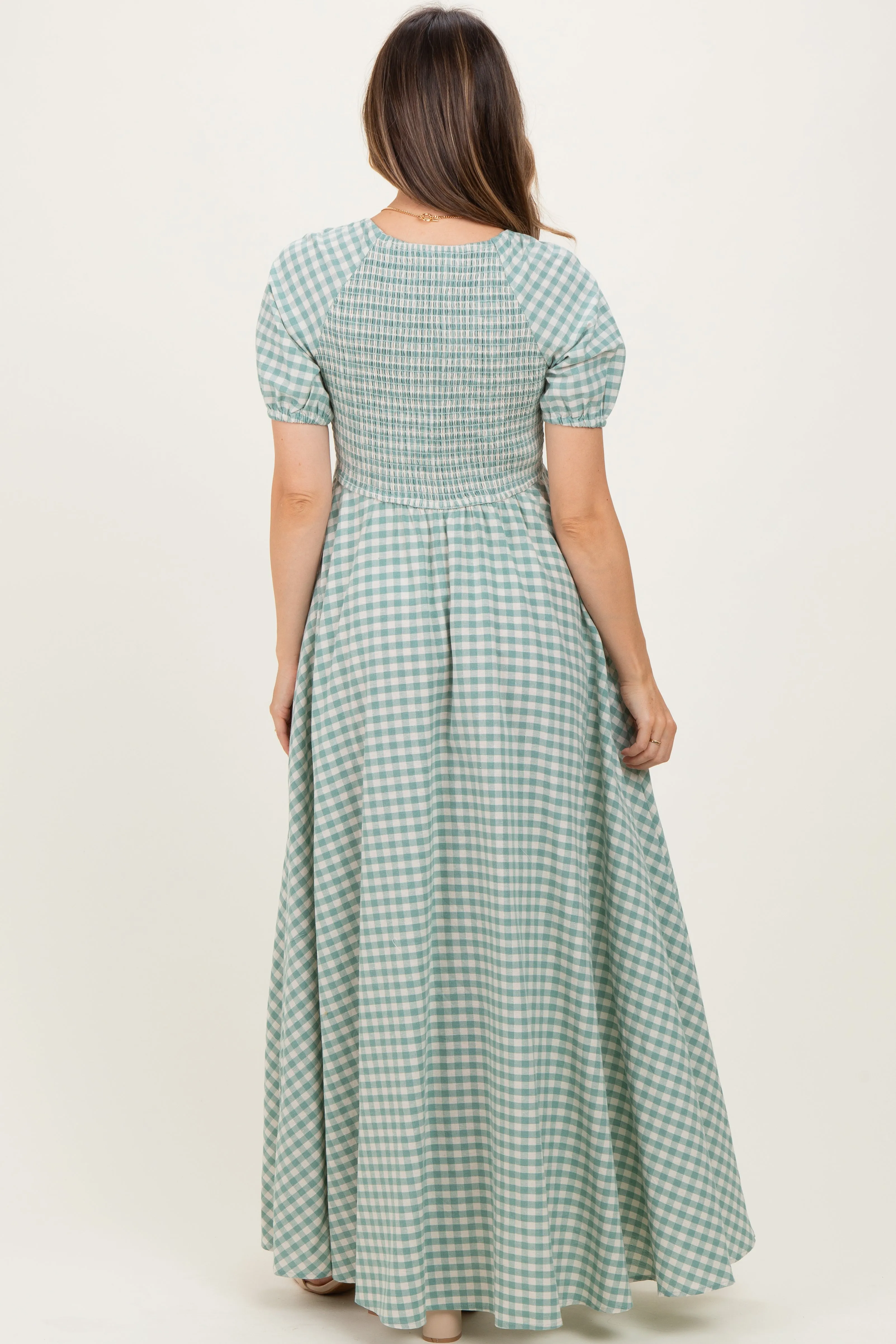 Mint Smocked Gingham Maternity Maxi Dress sold by Pinkblush product image thumbnail 4