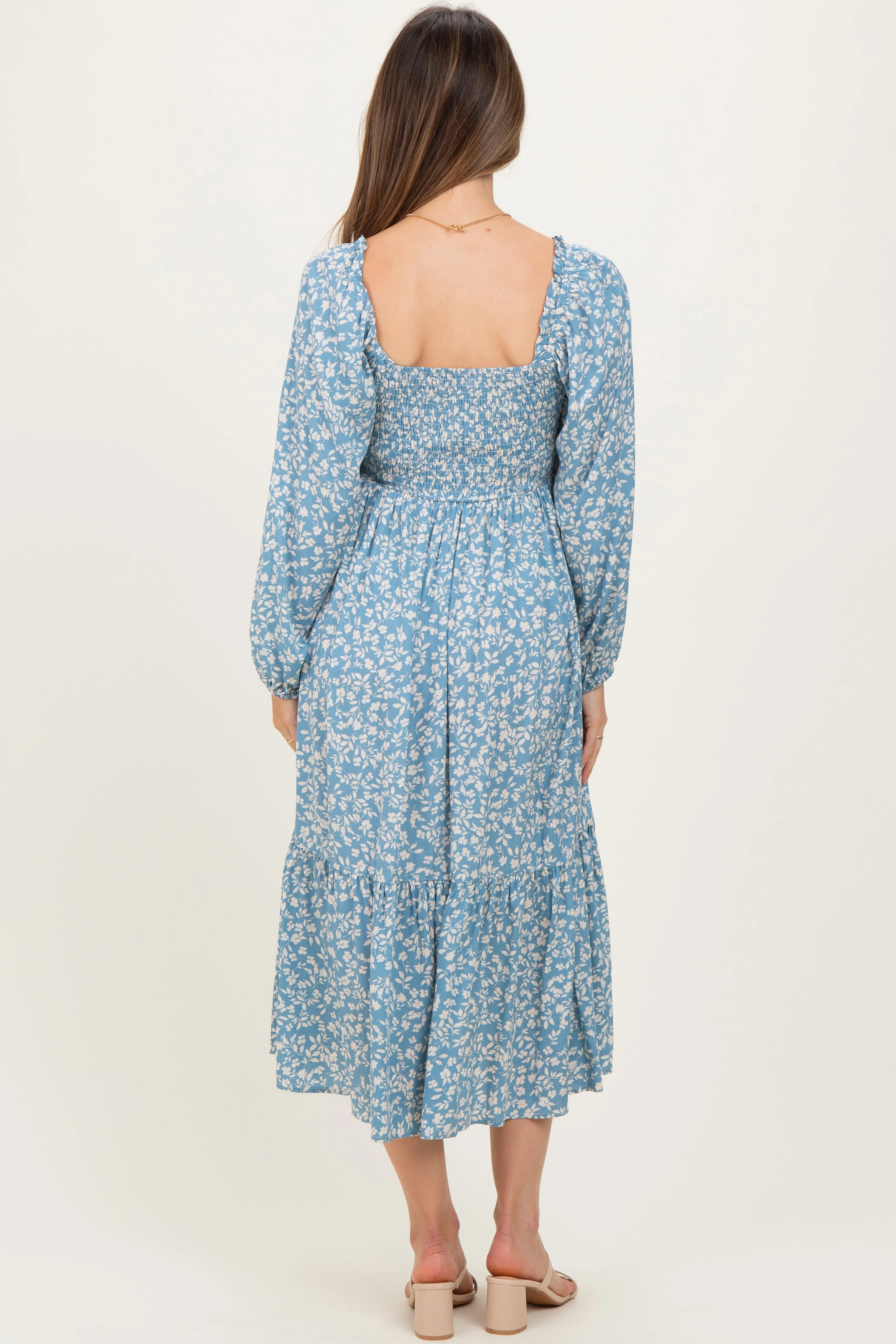 Dusty Blue Floral Square Neck Maternity Maxi Dress sold by Pinkblush product image thumbnail 3
