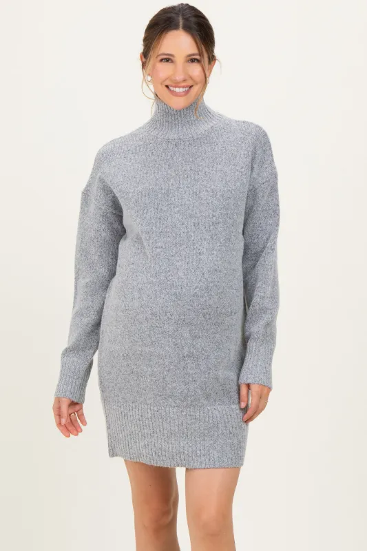 Heather Grey High Neck Sweater Maternity Mini Dress sold by Pinkblush