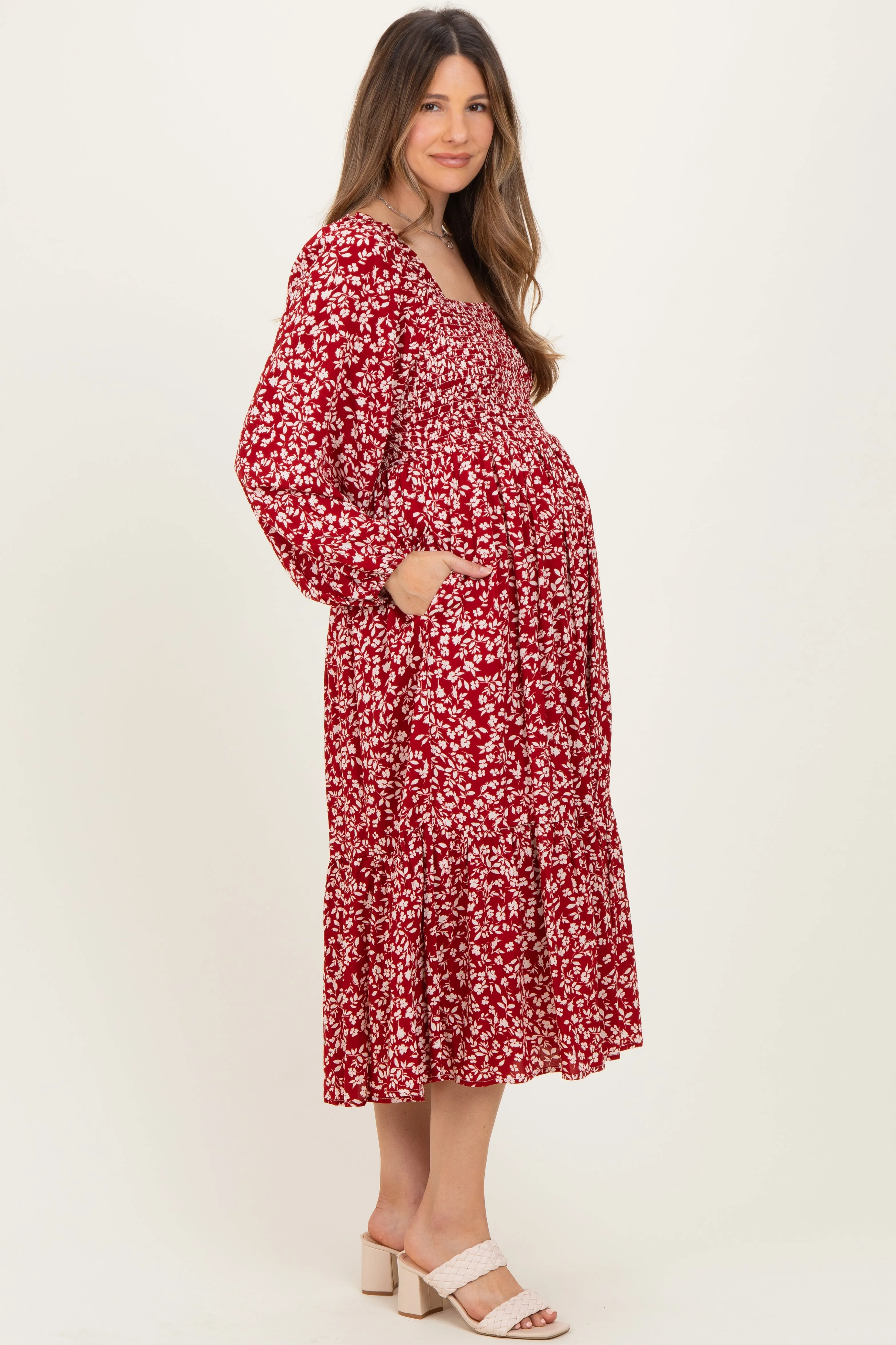 Red Floral Square Neck Maternity Maxi Dress sold by Pinkblush product image thumbnail 3